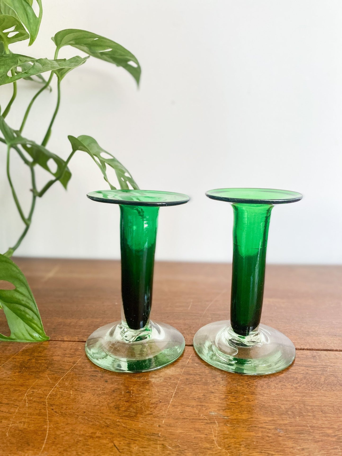 Green Glass Candlesticks - Perth Market