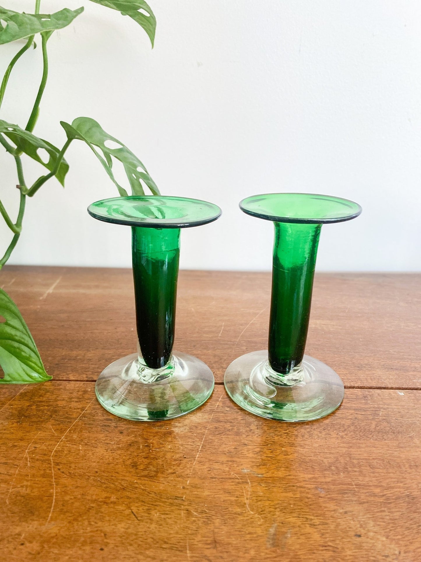 Green Glass Candlesticks - Perth Market