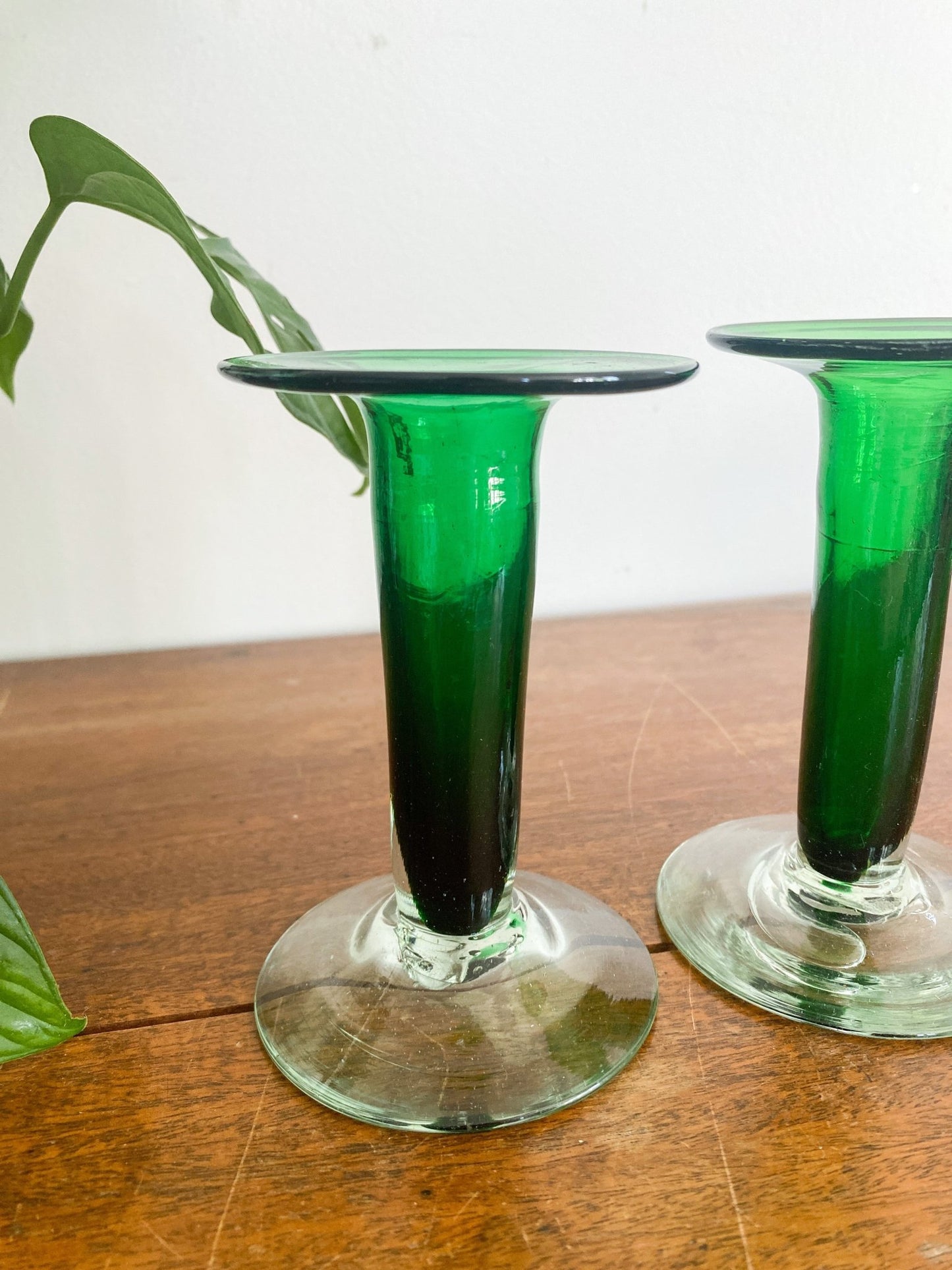 Green Glass Candlesticks - Perth Market