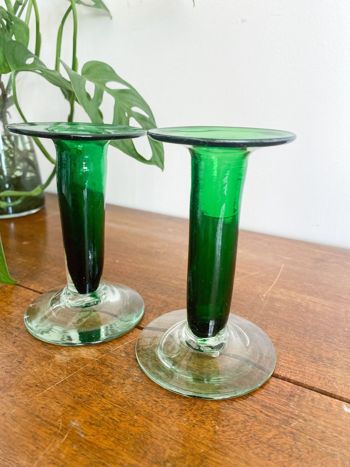 Green Glass Candlesticks - Perth Market