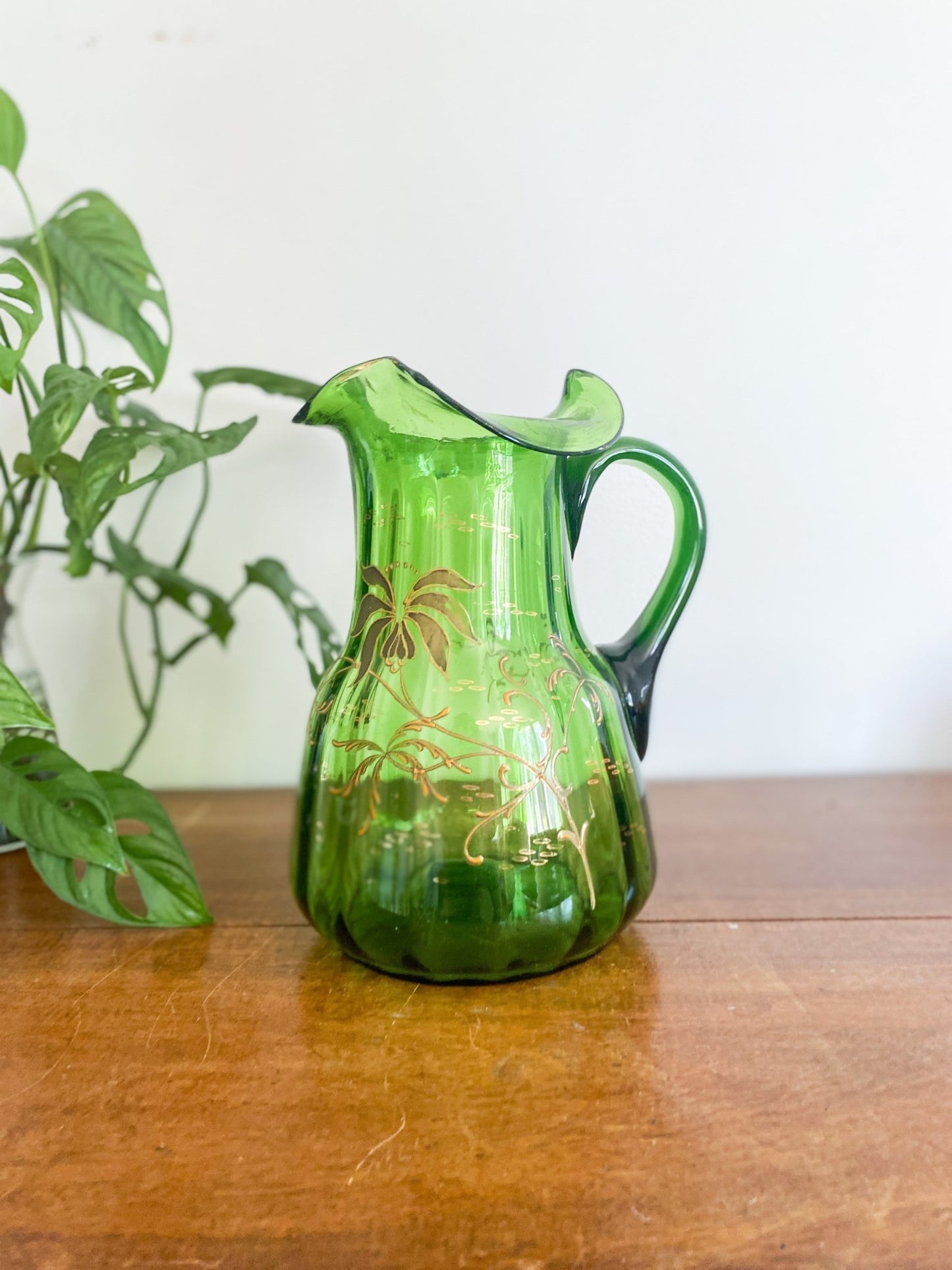 Green Glass Jug with Gold Design - Perth Market