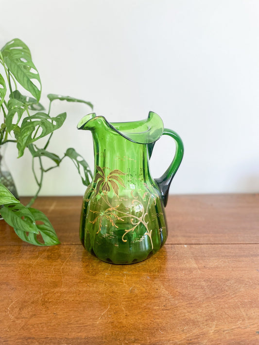 Green Glass Jug with Gold Design - Perth Market