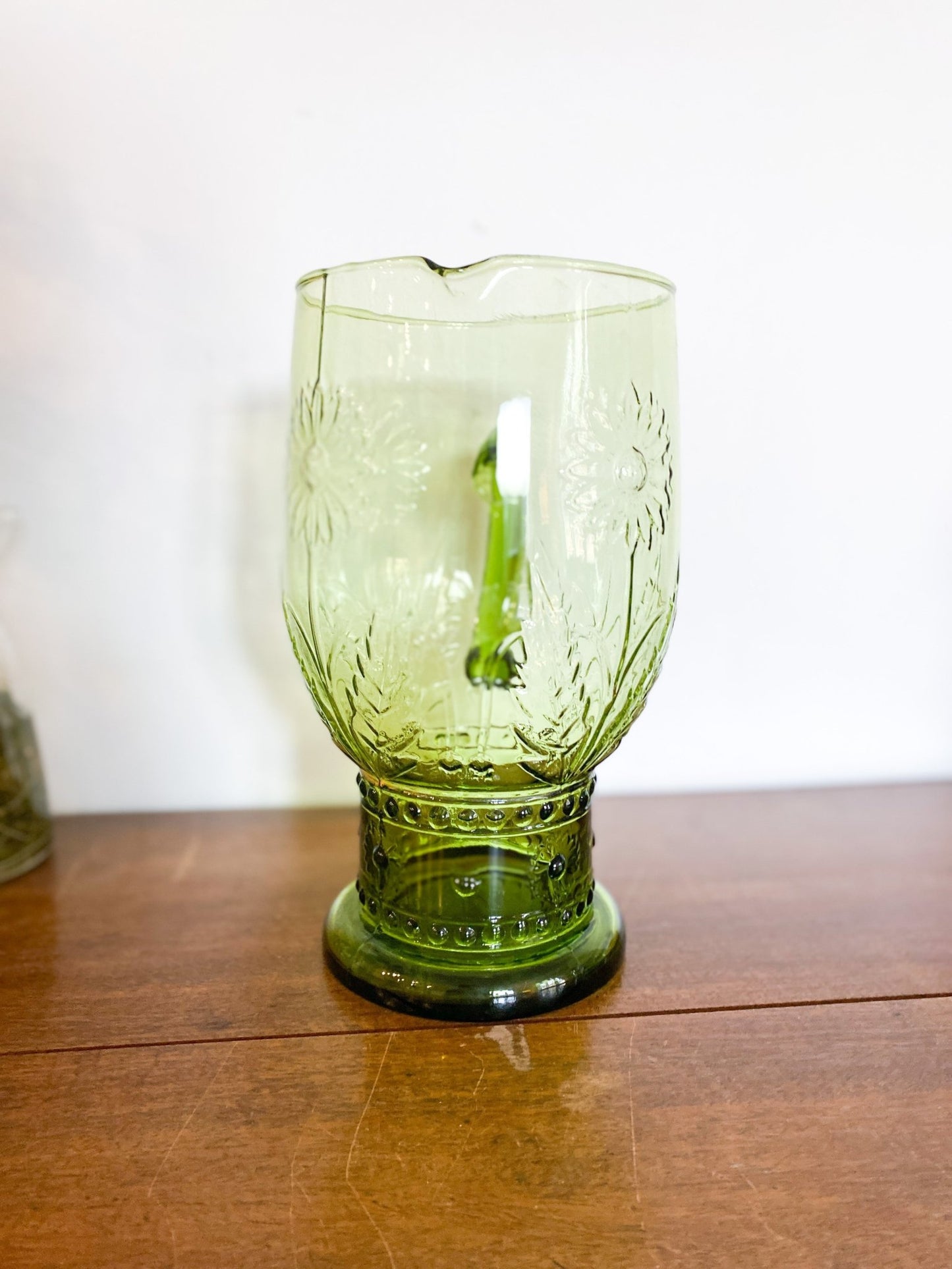 Green Glass Juice Jug with Flowers - Perth Market