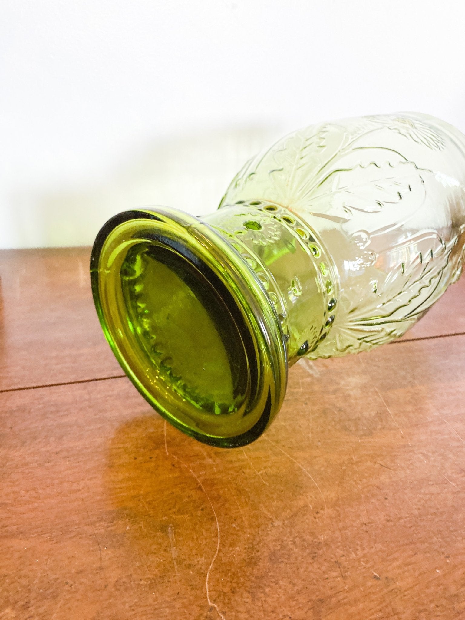 Green Glass Juice Jug with Flowers - Perth Market