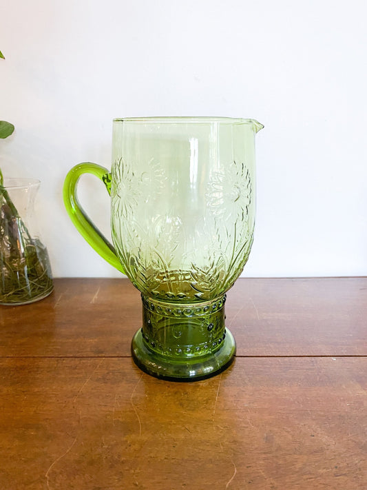 Green Glass Juice Jug with Flowers - Perth Market