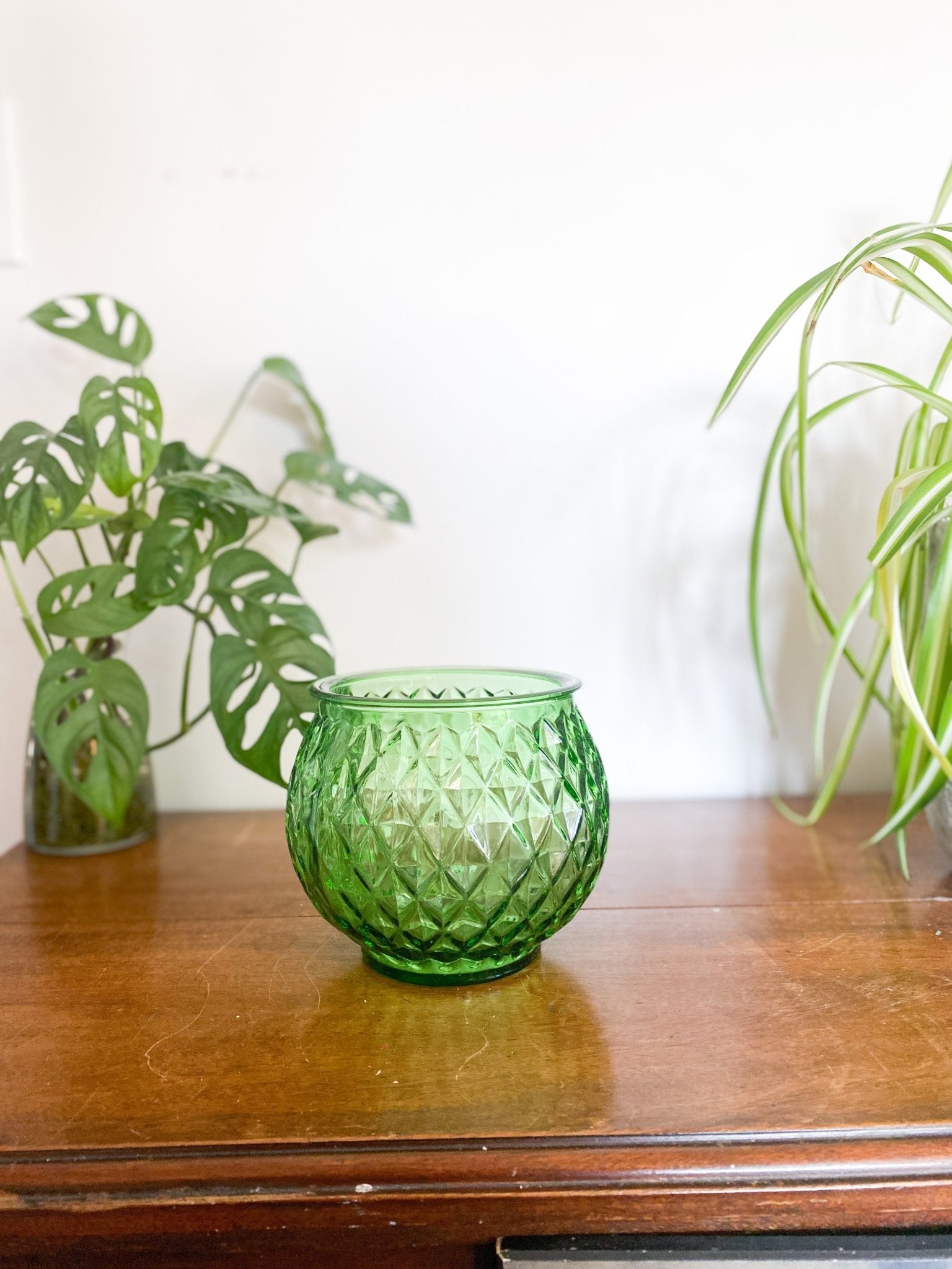Green Glass Wide Rim Vase - Perth Market