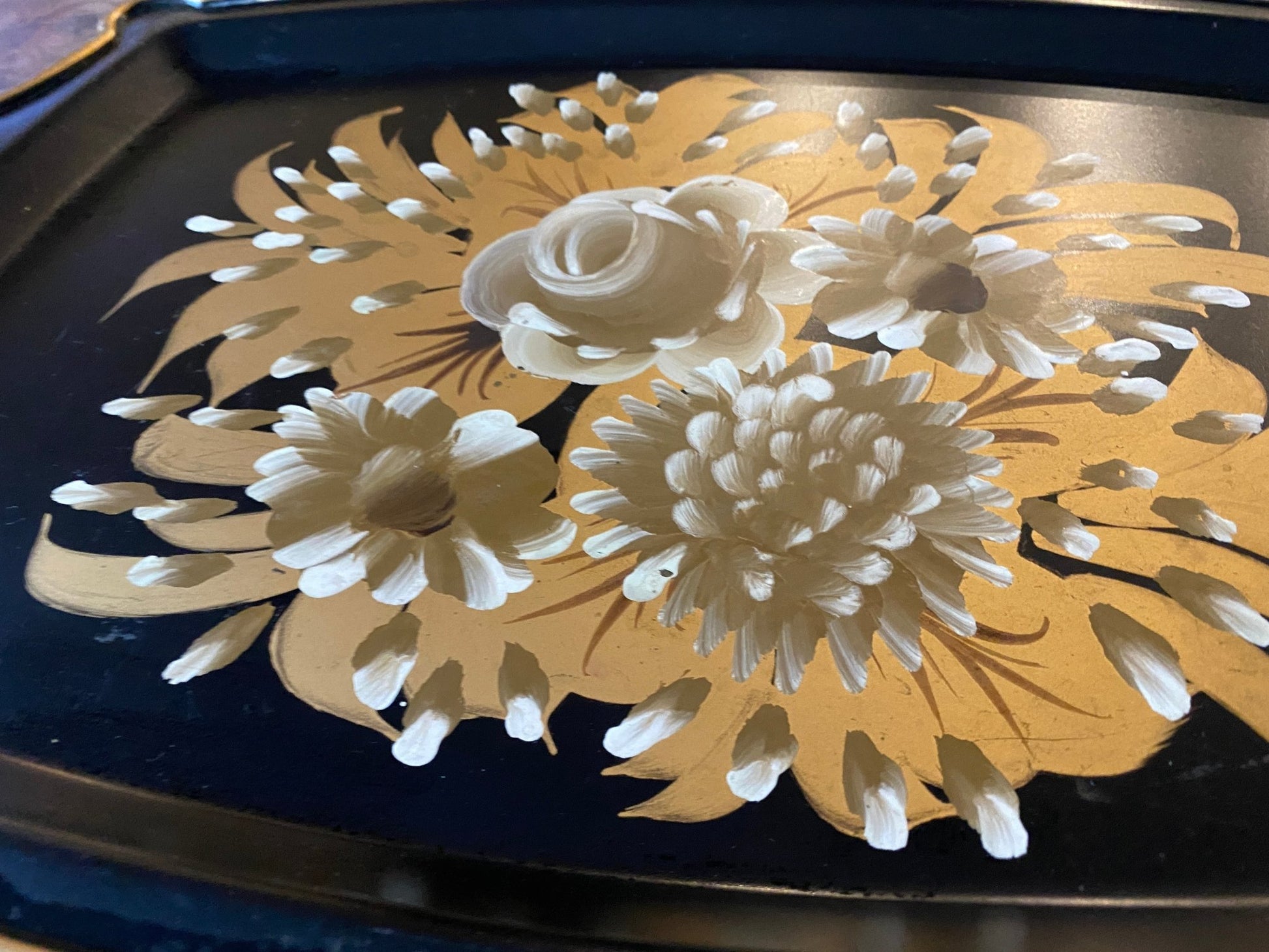 Hand Painted Gold & Black Floral Decorative Tray - Perth Market