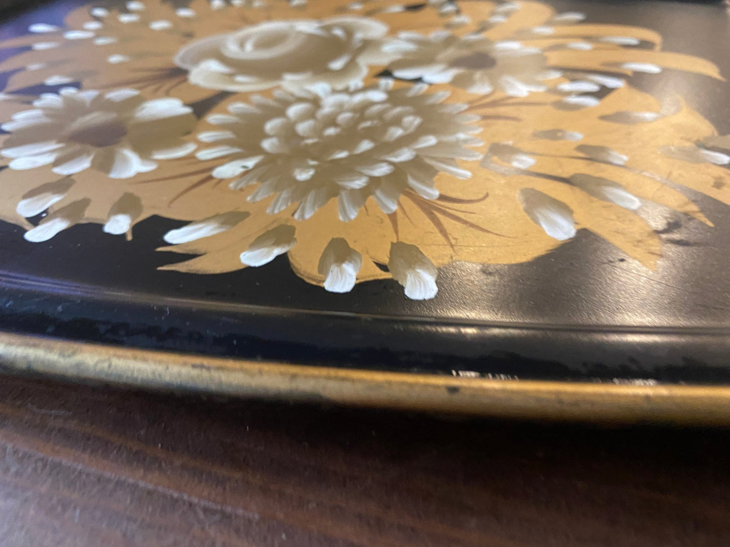 Hand Painted Gold & Black Floral Decorative Tray - Perth Market