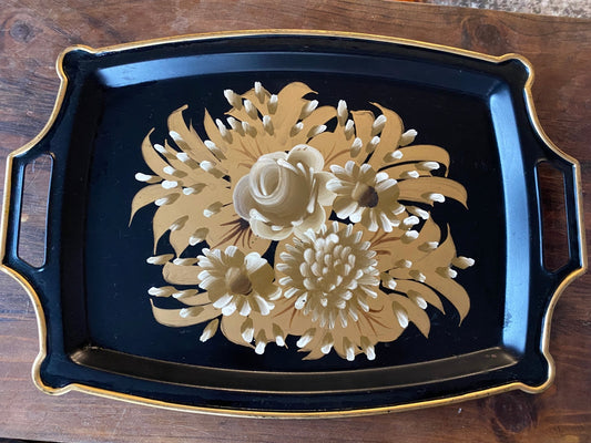 Hand Painted Gold & Black Floral Decorative Tray - Perth Market