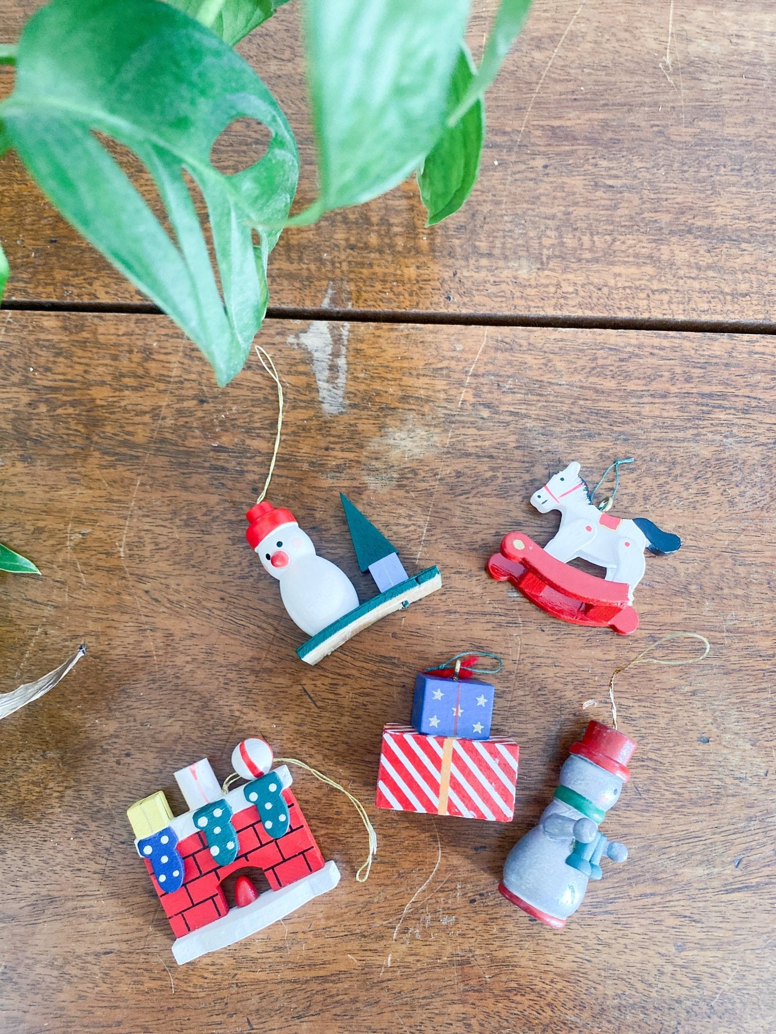 Lot of Vintage Handpainted Wooden Ornaments - Snowmen + Holiday Trinkets - Perth Market