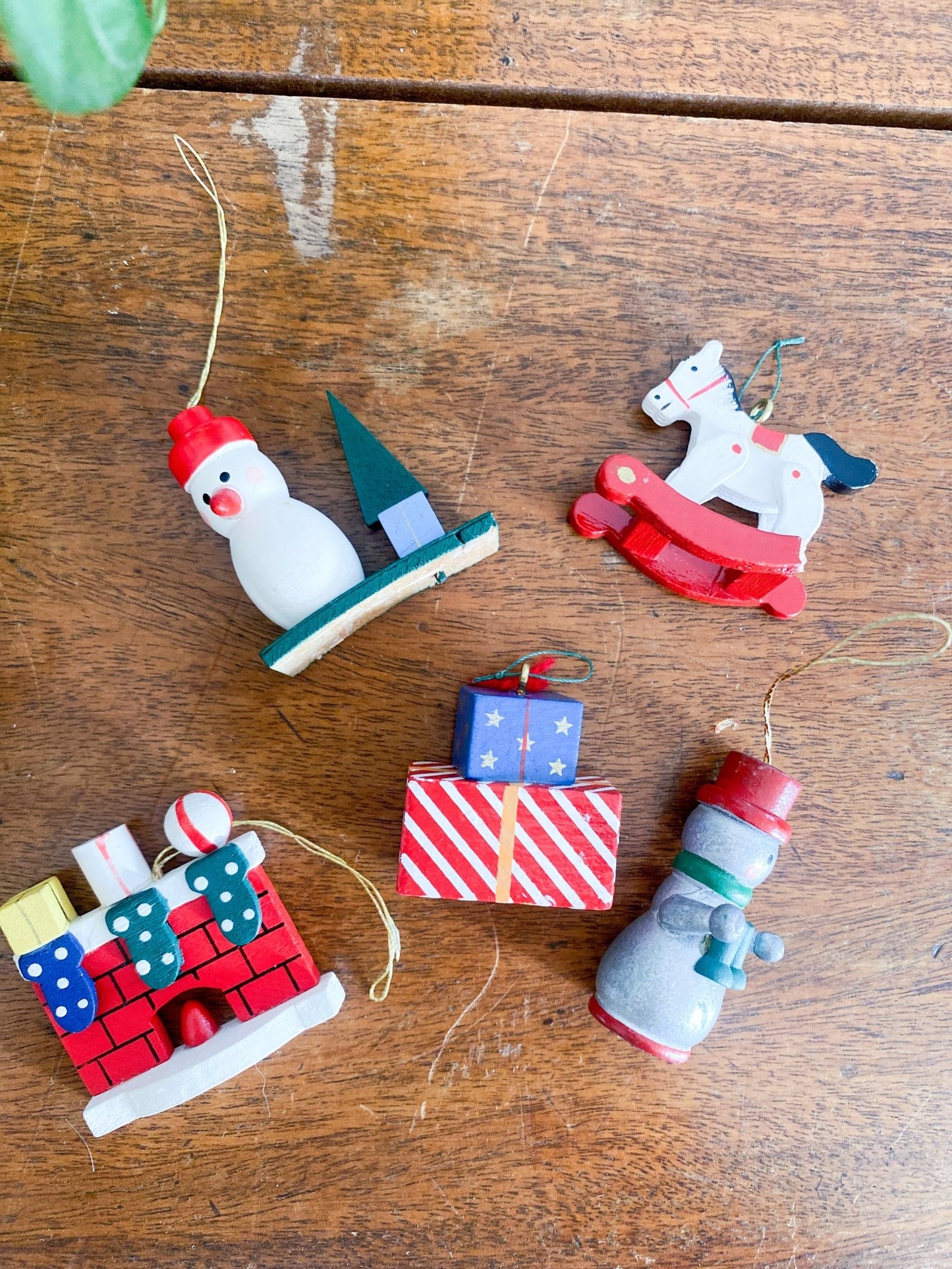 Lot of Vintage Handpainted Wooden Ornaments - Snowmen + Holiday Trinkets - Perth Market
