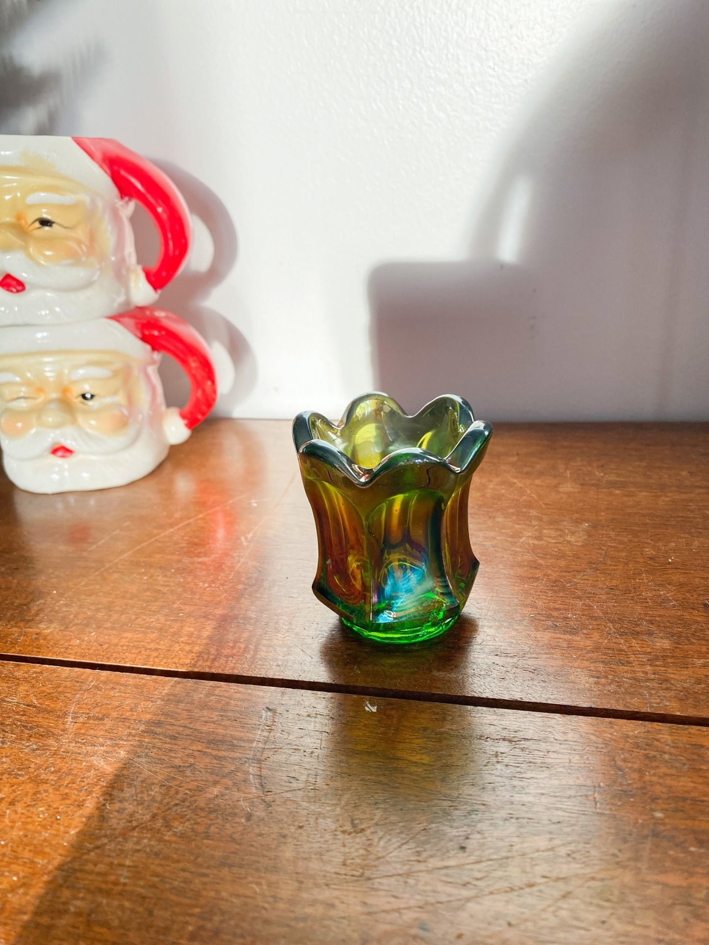 Mini Carnival Glass Vase - Small Green Dish - Perth Market
