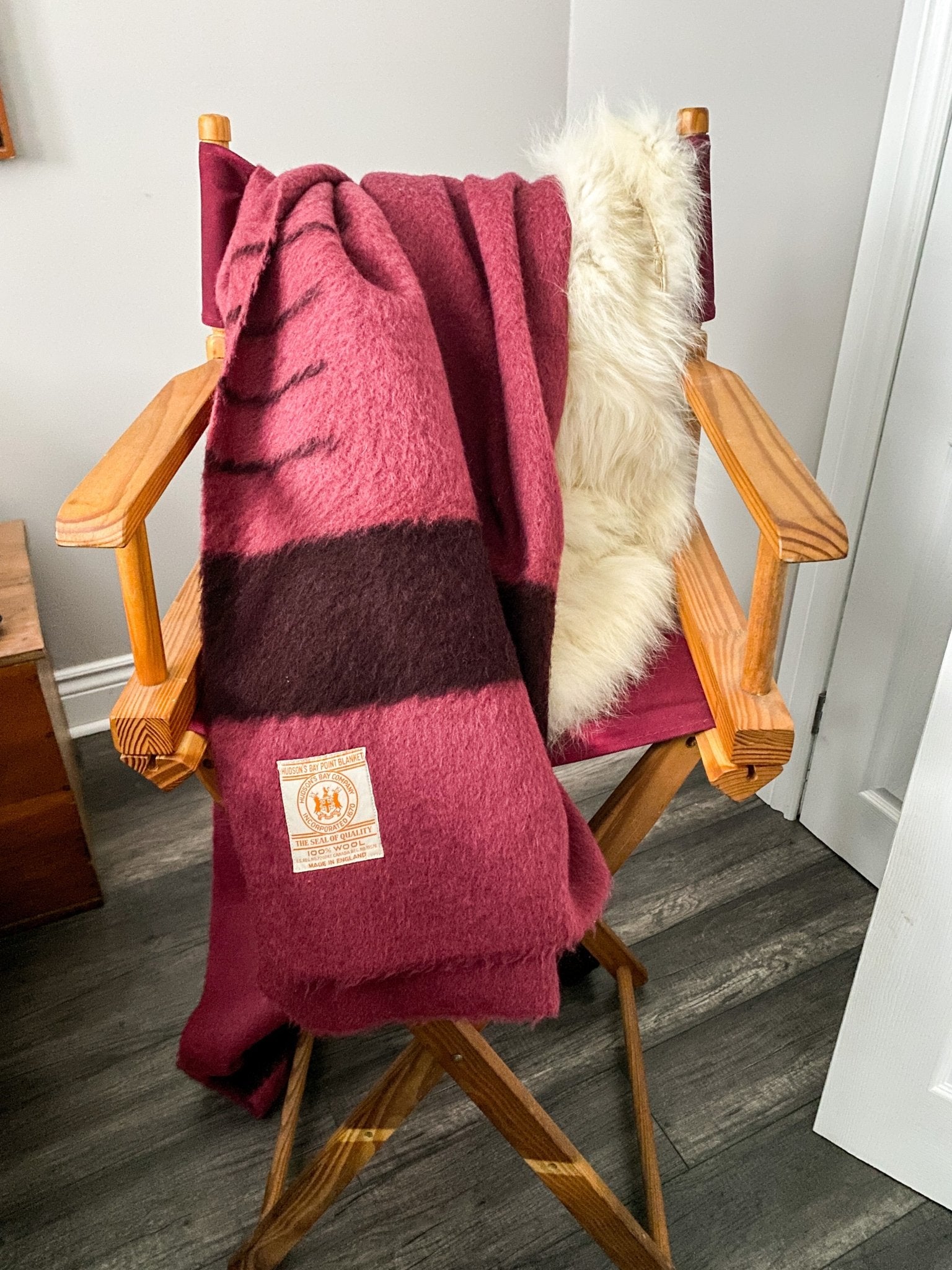 RARE Vintage Hudson Bay Company Burgundy Point Blanket - Made in England - Perth Market