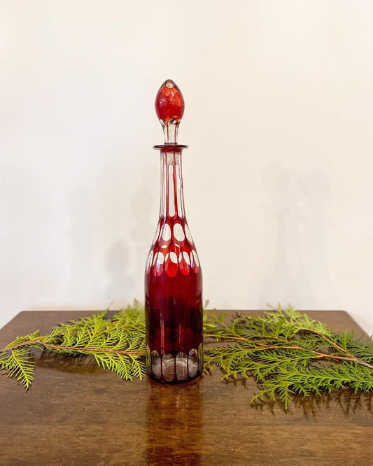 Ruby & Clear Glass Decanter / Jug - Perth Market