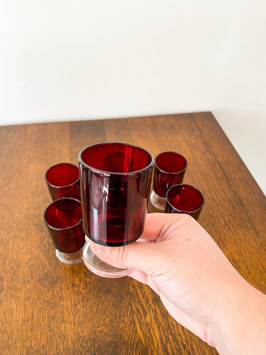 Set of 7 Small Ruby Stemmed Glasses - Perth Market