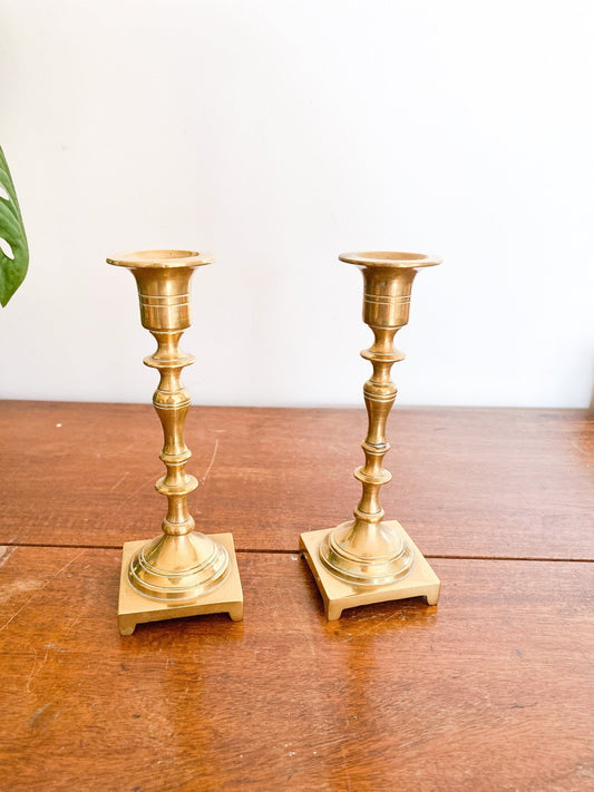 Set of Medium Sized Brass Candlestick Holders - Perth Market