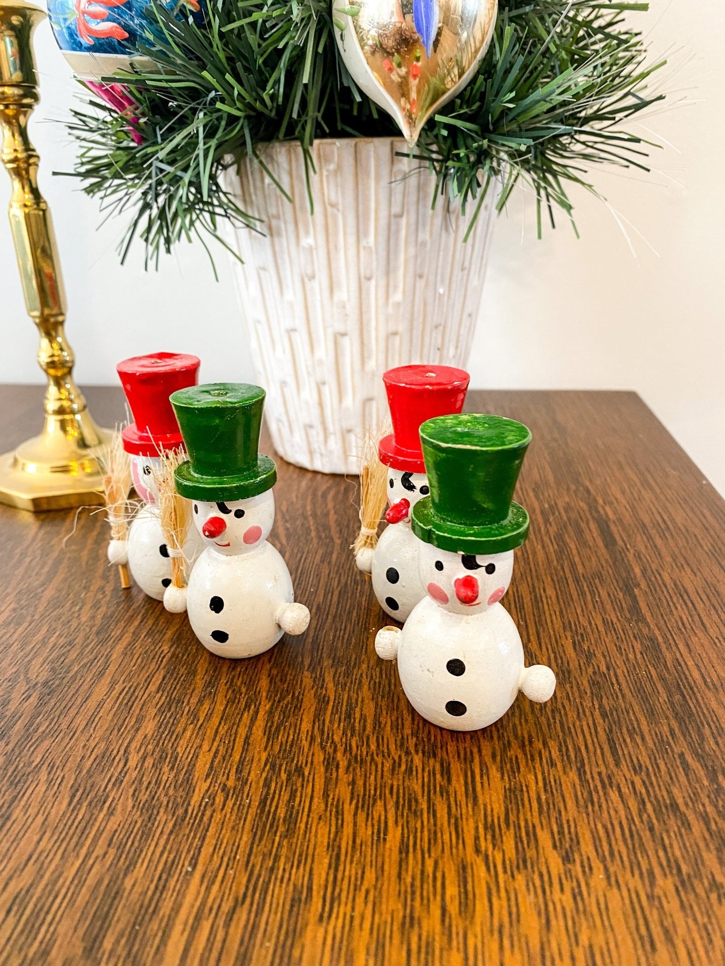 Set of Red & Green Wooden Snowmen - Perth Market