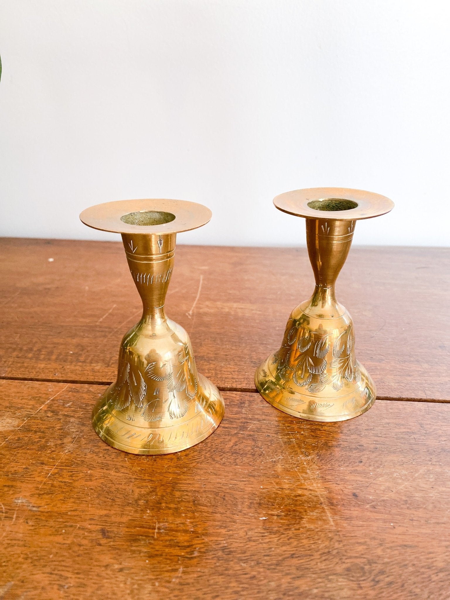 Set of Small Bell Brass Candlestick Holders - Perth Market