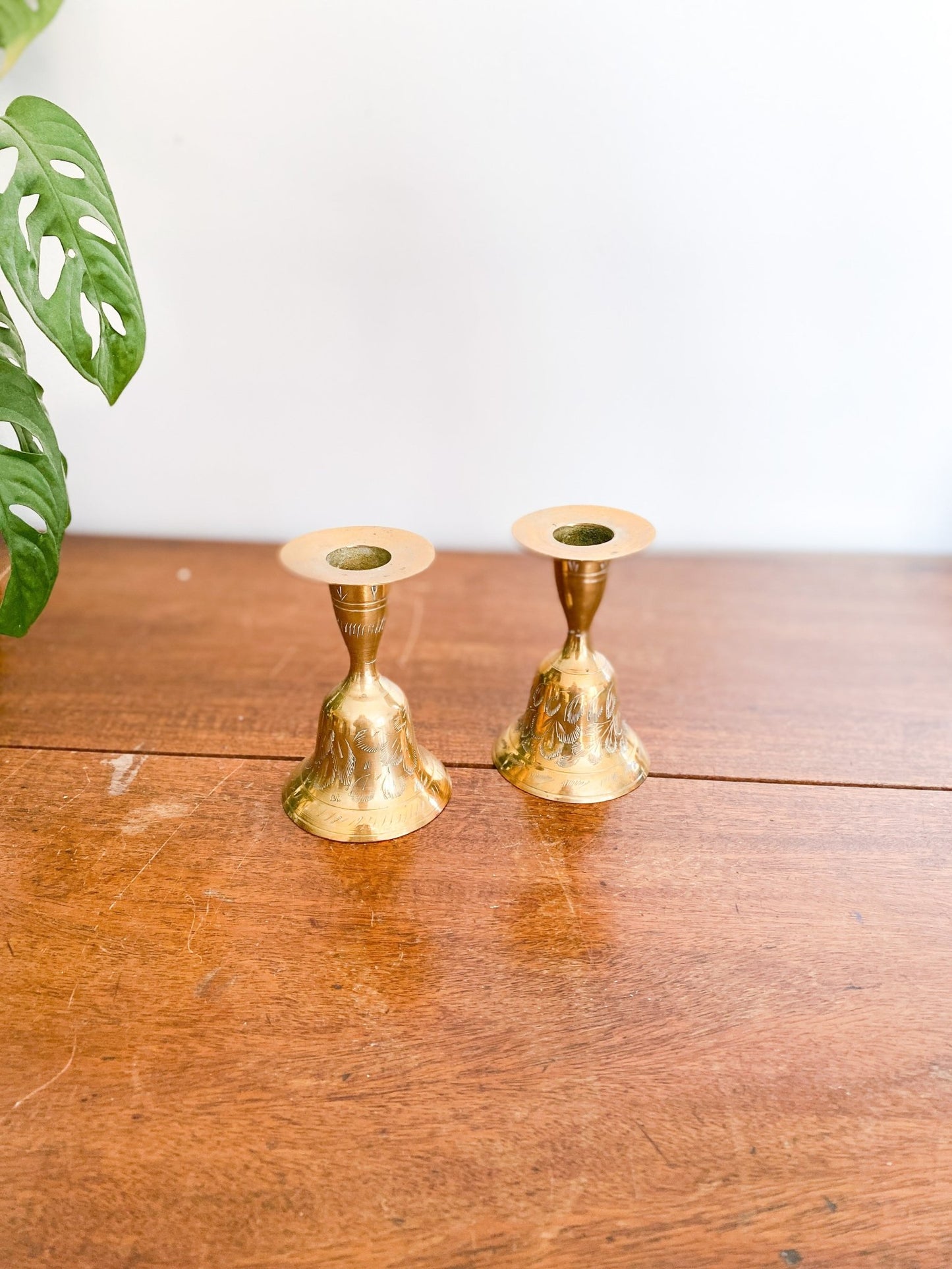 Set of Small Bell Brass Candlestick Holders - Perth Market