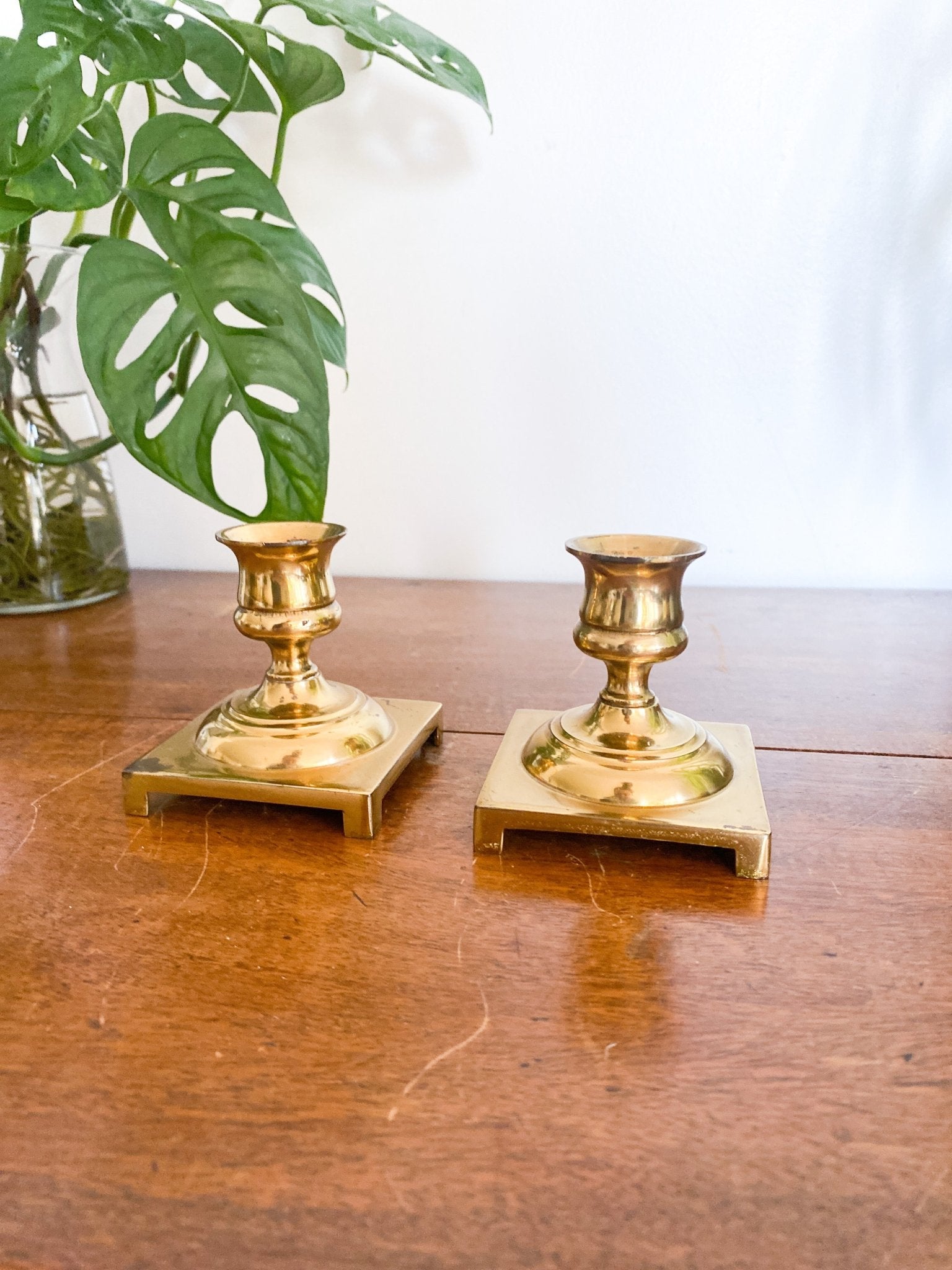 Short Faux Brass Candlestick Holders (Set) - Perth Market