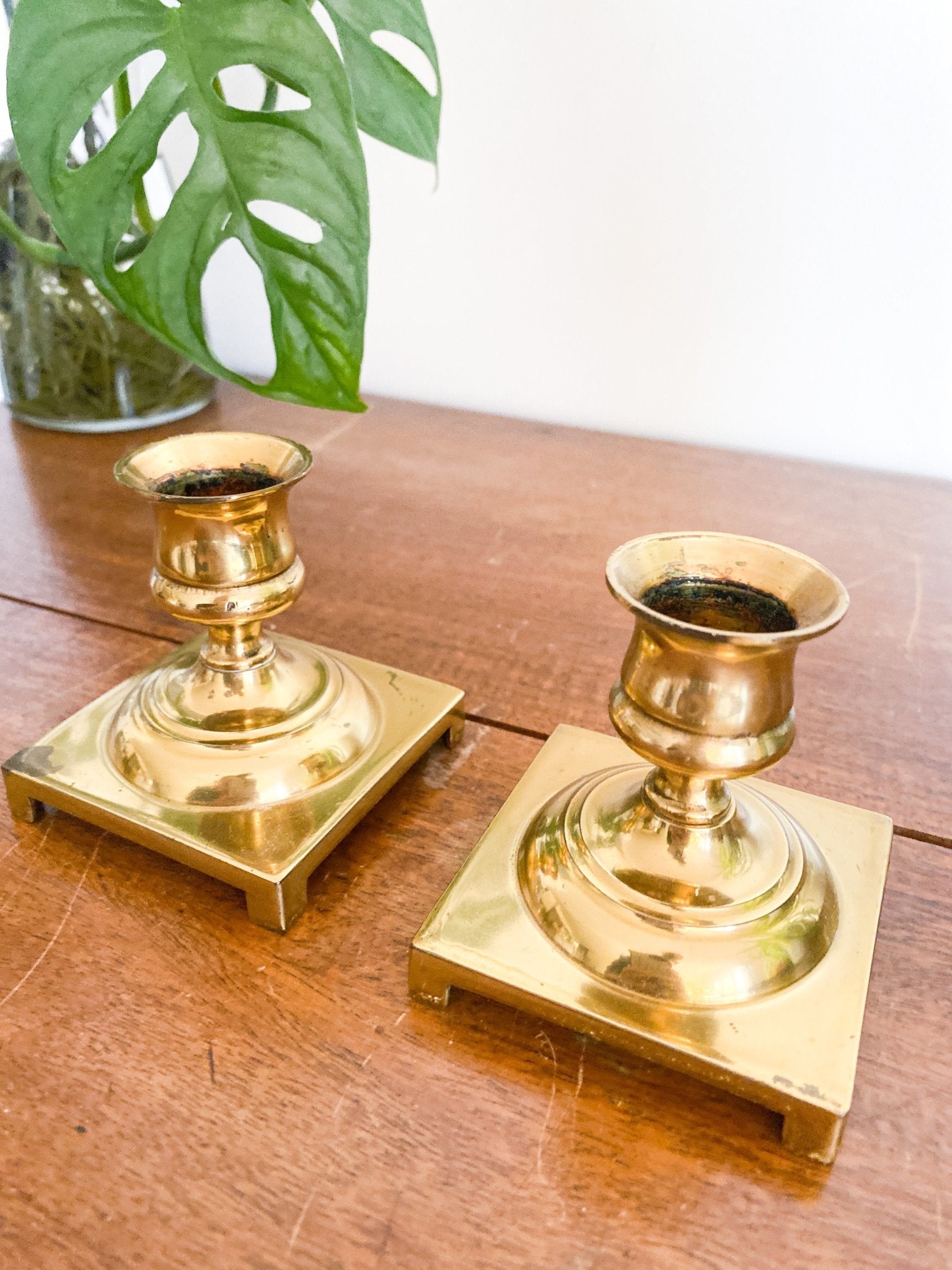 Short Faux Brass Candlestick Holders (Set) - Perth Market