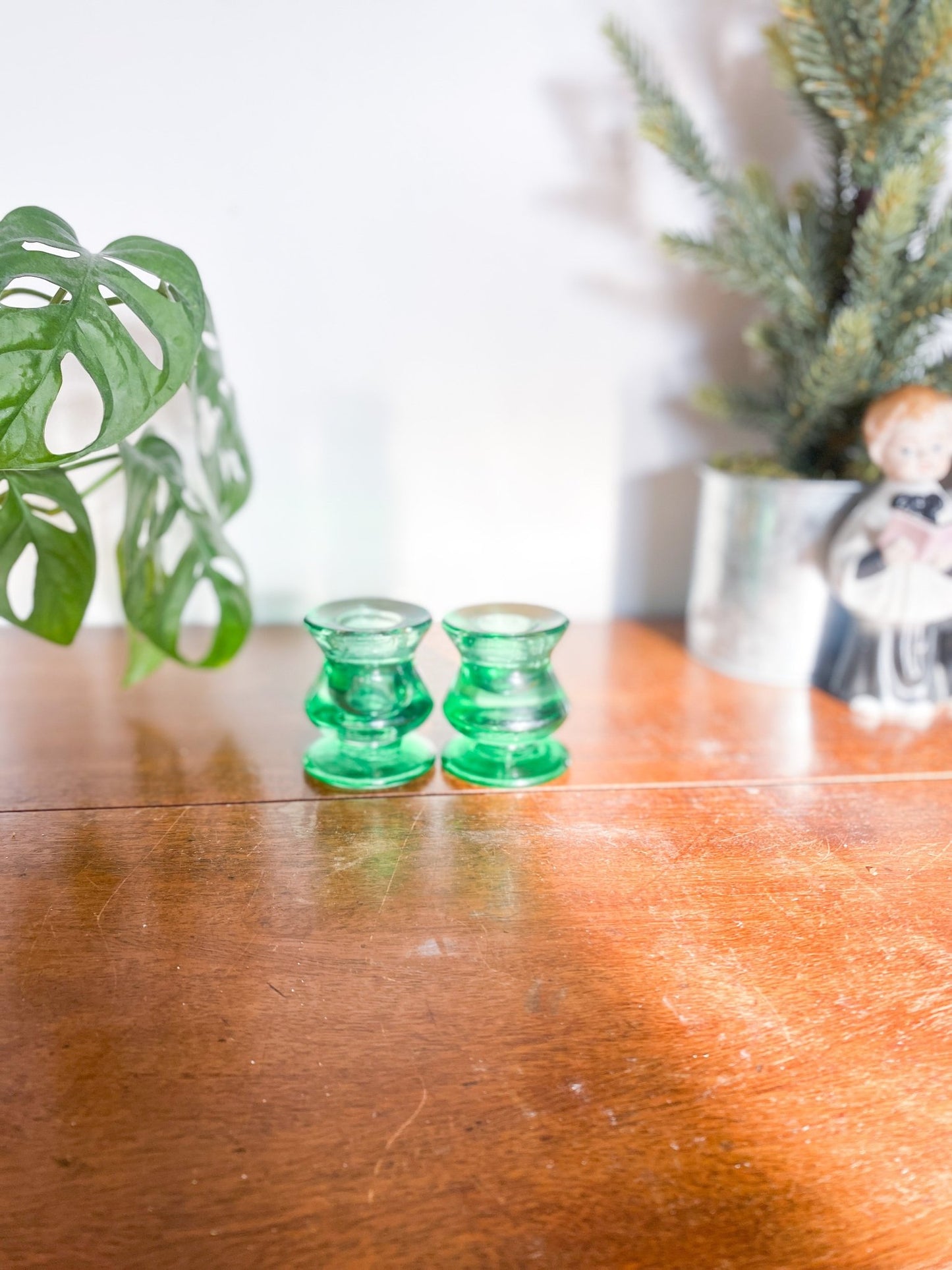 Small Green Glass Candlesticks - Perth Market