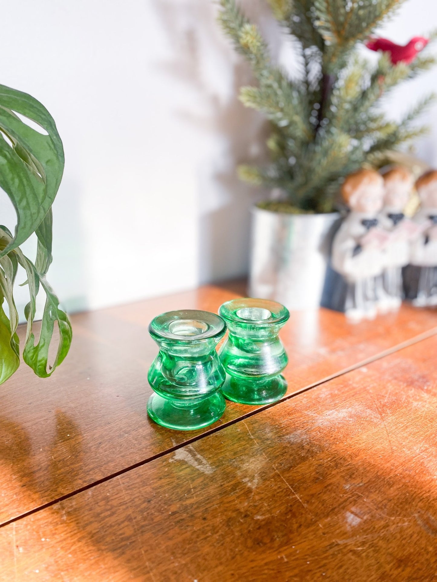 Small Green Glass Candlesticks - Perth Market