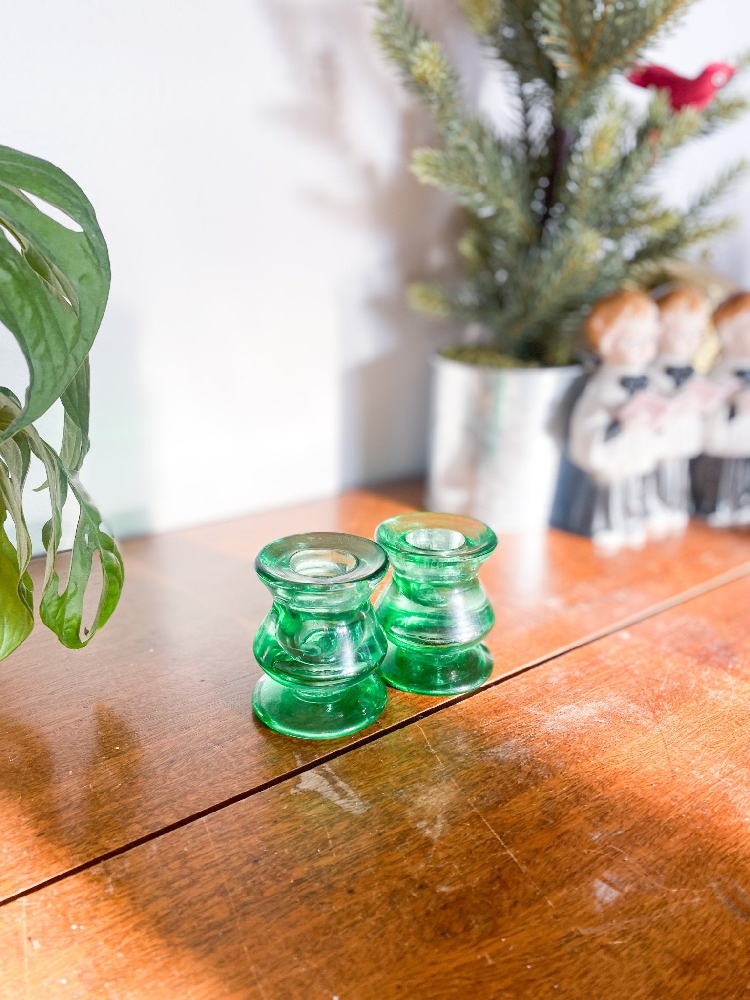 Small Green Glass Candlesticks - Perth Market