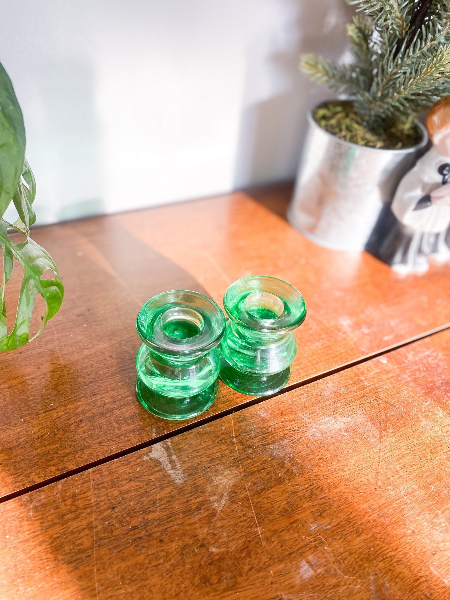 Small Green Glass Candlesticks - Perth Market