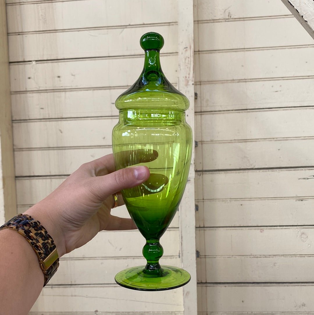 Stemmed Green Glass Candy Dish - Perth Market