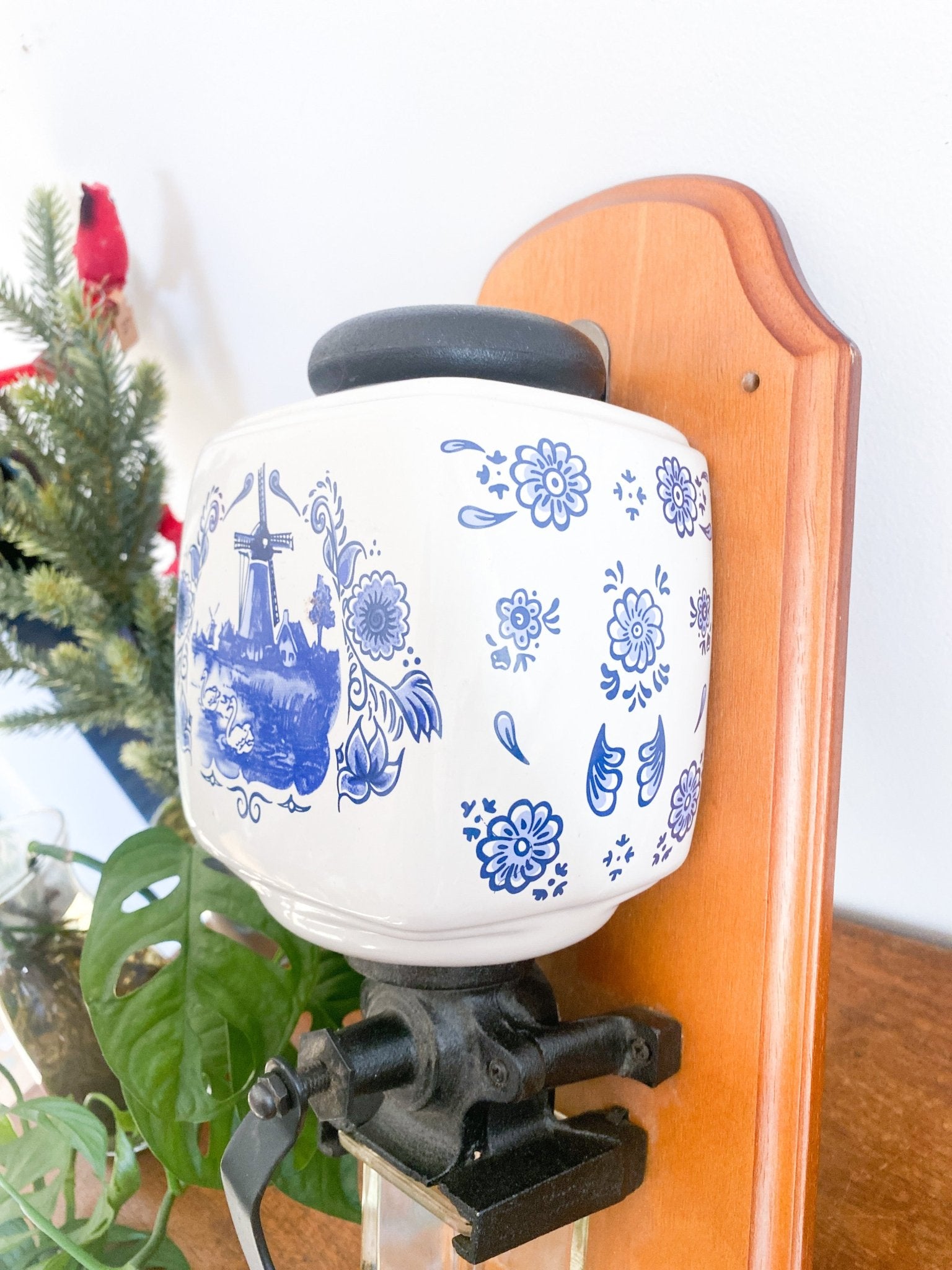 Vintage Ceramic Blue Delft Windmill Wall-Mounted Coffee Grinder - Perth Market