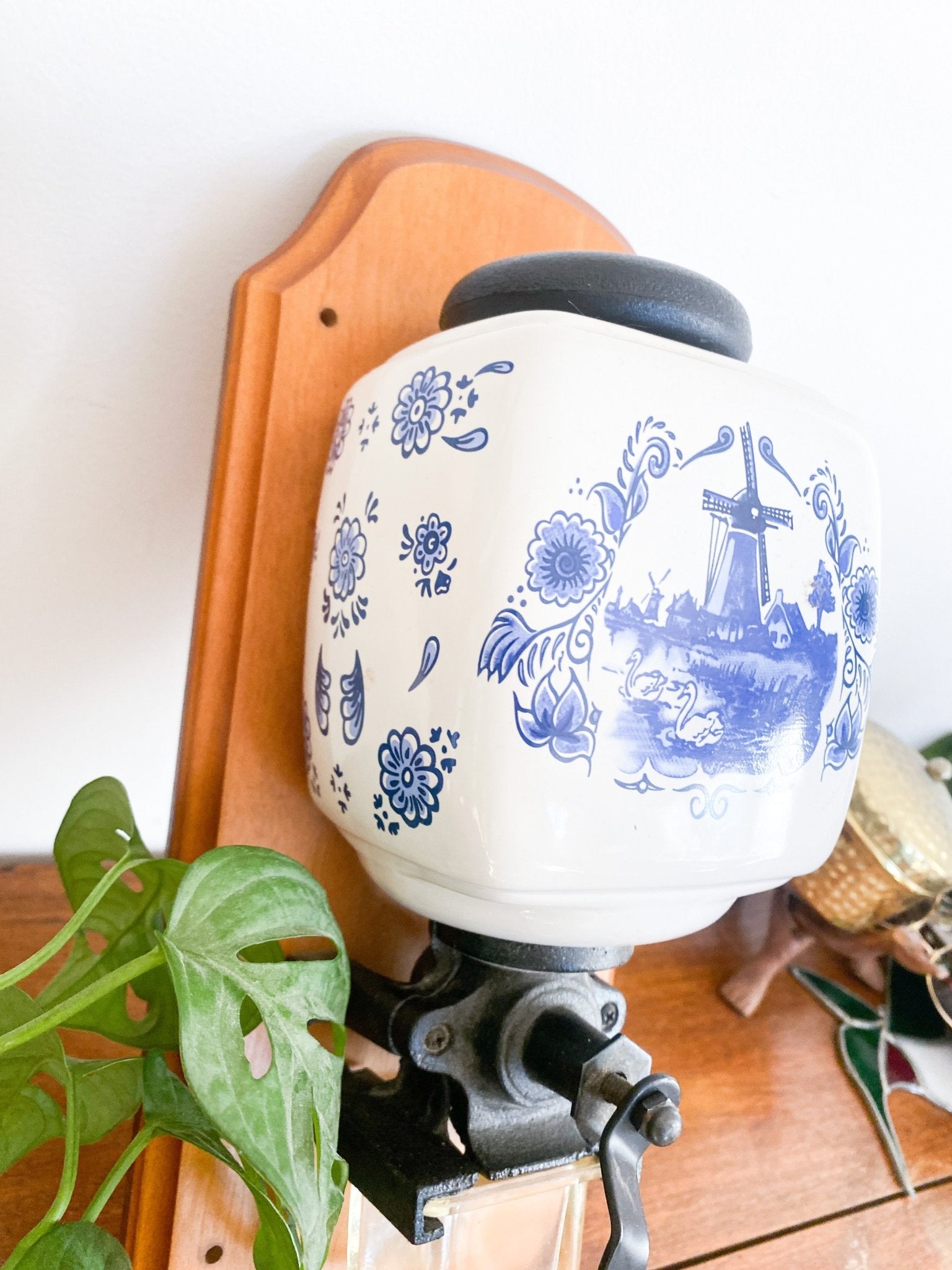 Vintage Ceramic Blue Delft Windmill Wall-Mounted Coffee Grinder - Perth Market