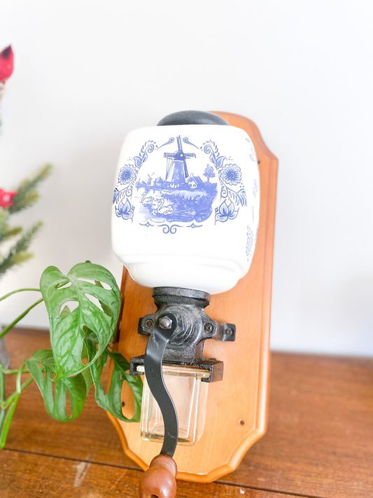 Vintage Ceramic Blue Delft Windmill Wall-Mounted Coffee Grinder - Perth Market