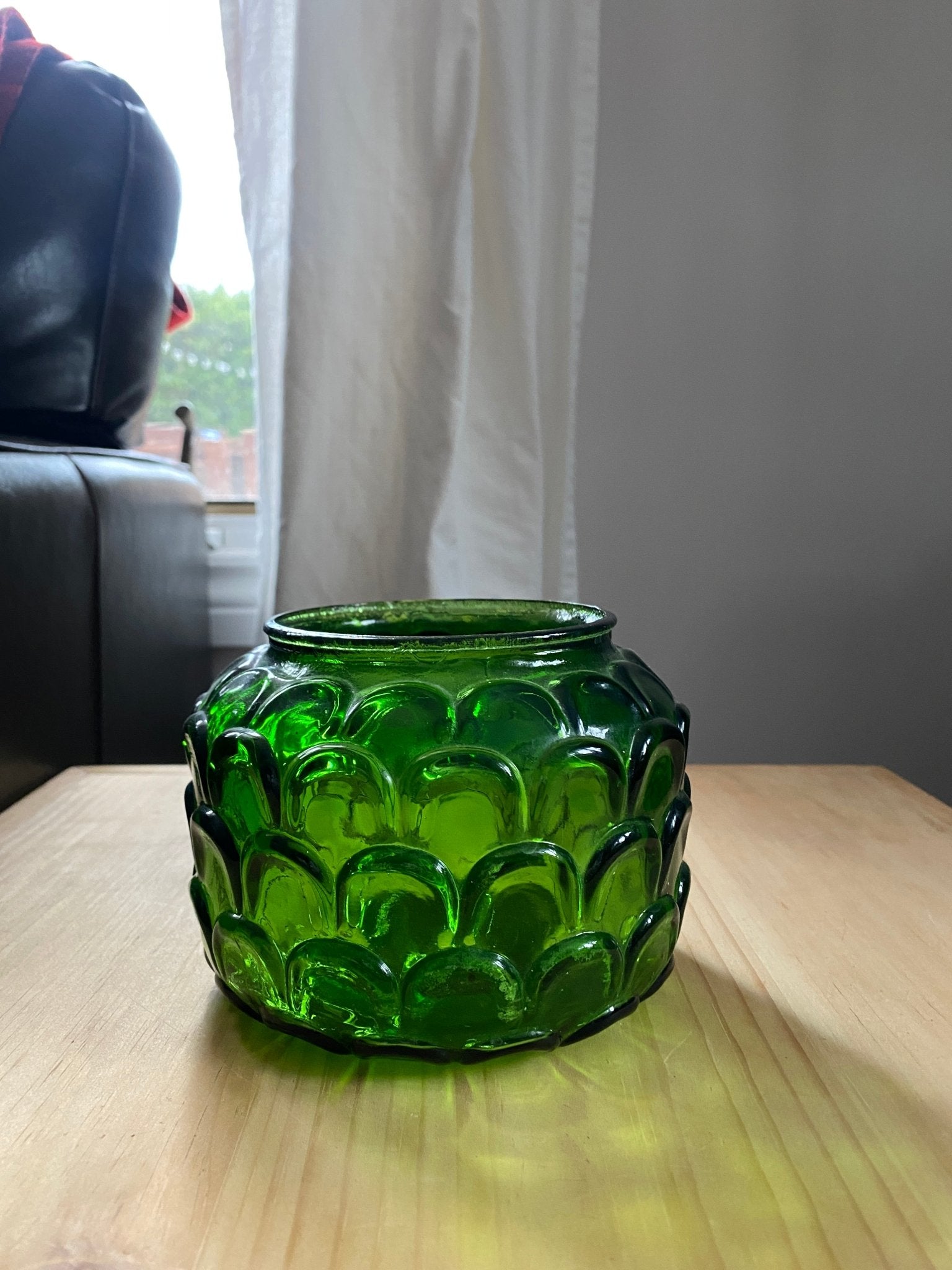 Vintage Emerald Green Glass Bowl by E. O. Brody Vase with Large Fish Scale Pattern - Perth Market