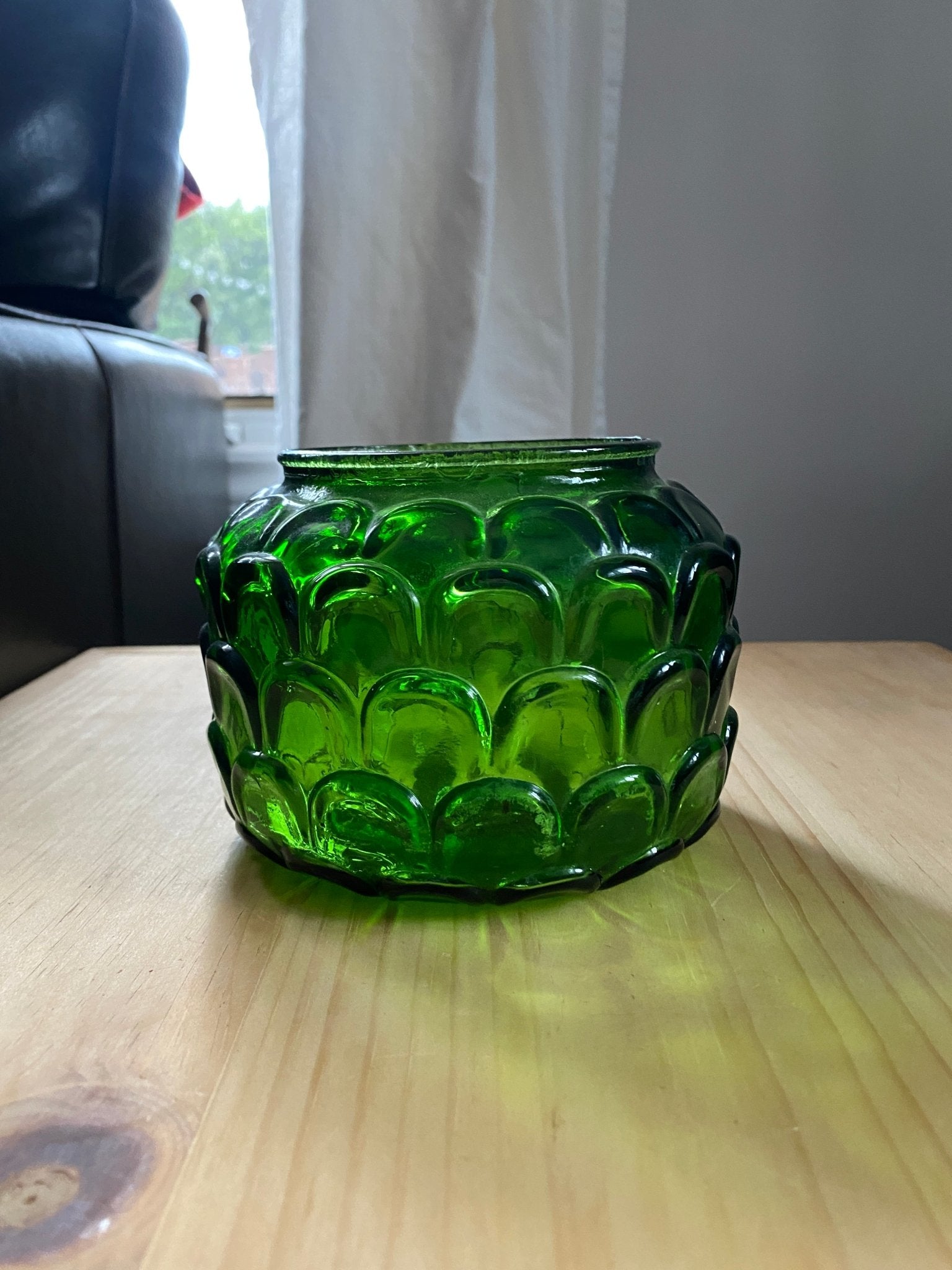 Vintage Emerald Green Glass Bowl by E. O. Brody Vase with Large Fish Scale Pattern - Perth Market