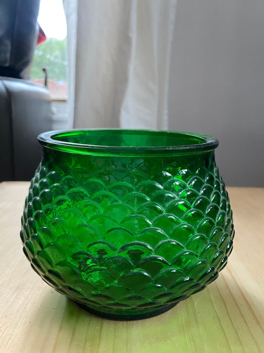 Vintage Emerald Green Glass Bowl by E. O. Brody Vase with Small Fish Scale Pattern - Perth Market