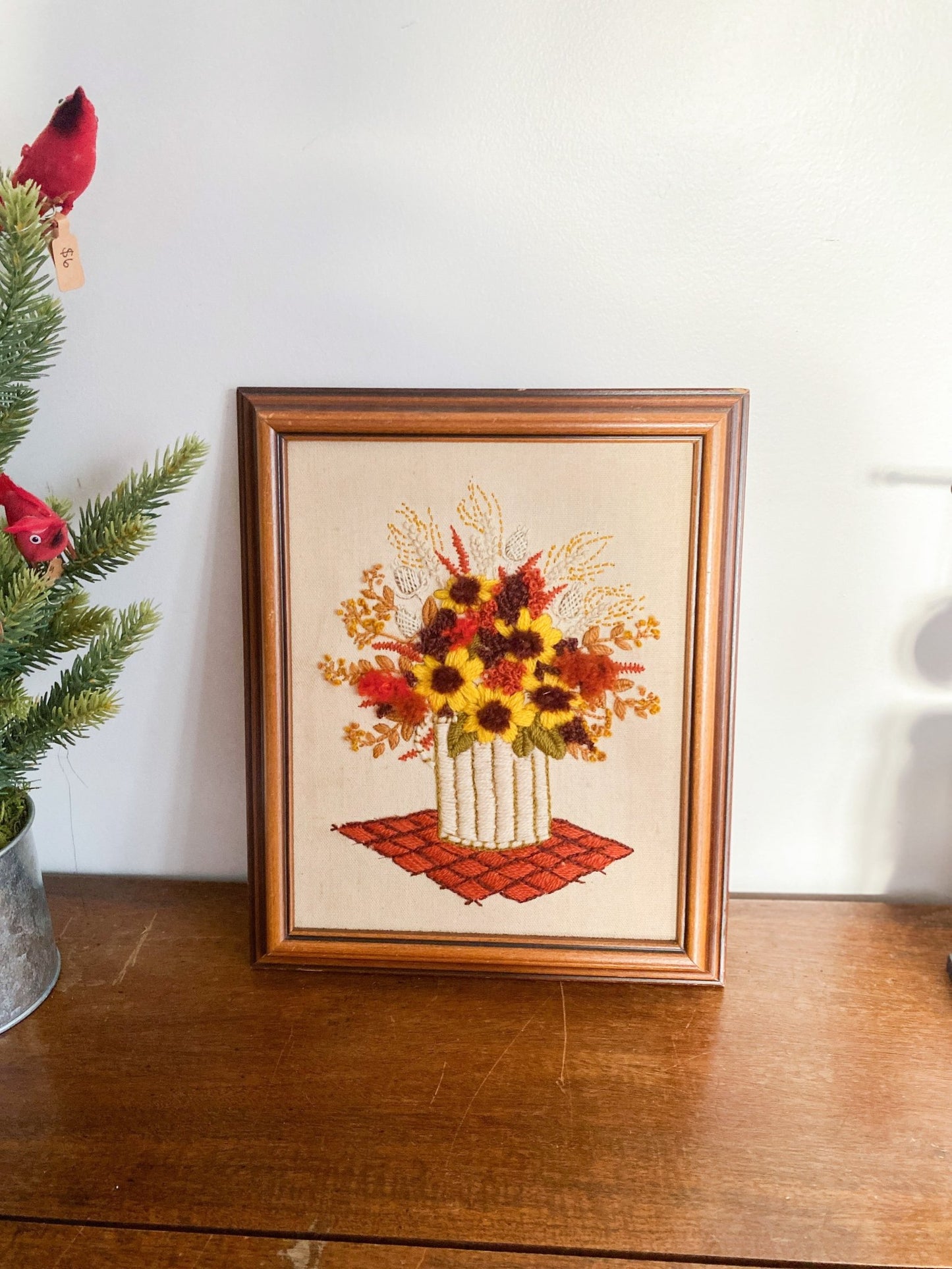 Vintage Floral Fall Sunflower Bouquet Crewel Wall Art - Perth Market