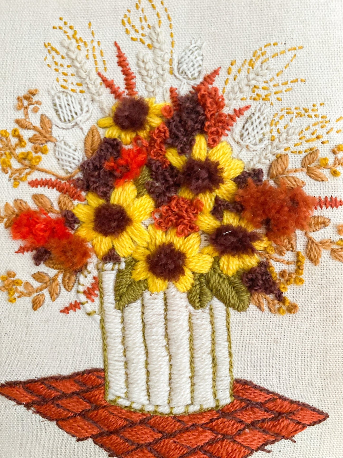 Vintage Floral Fall Sunflower Bouquet Crewel Wall Art - Perth Market