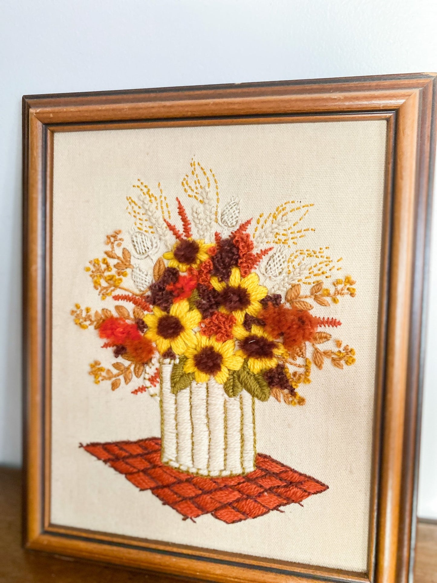 Vintage Floral Fall Sunflower Bouquet Crewel Wall Art - Perth Market