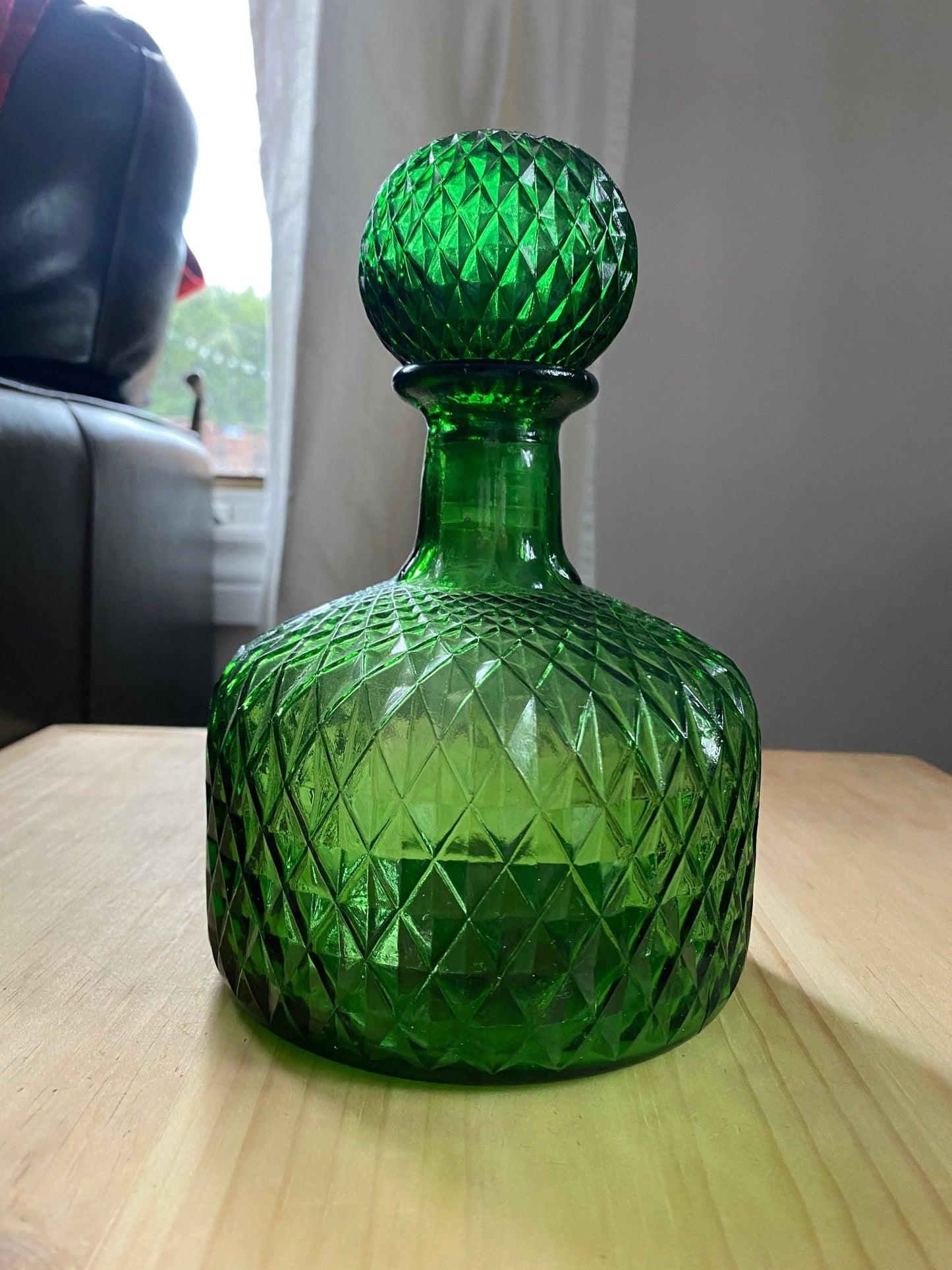 Vintage Hand-Blown Diamond Quilted Green Glass Empoli Decanter - Perth Market