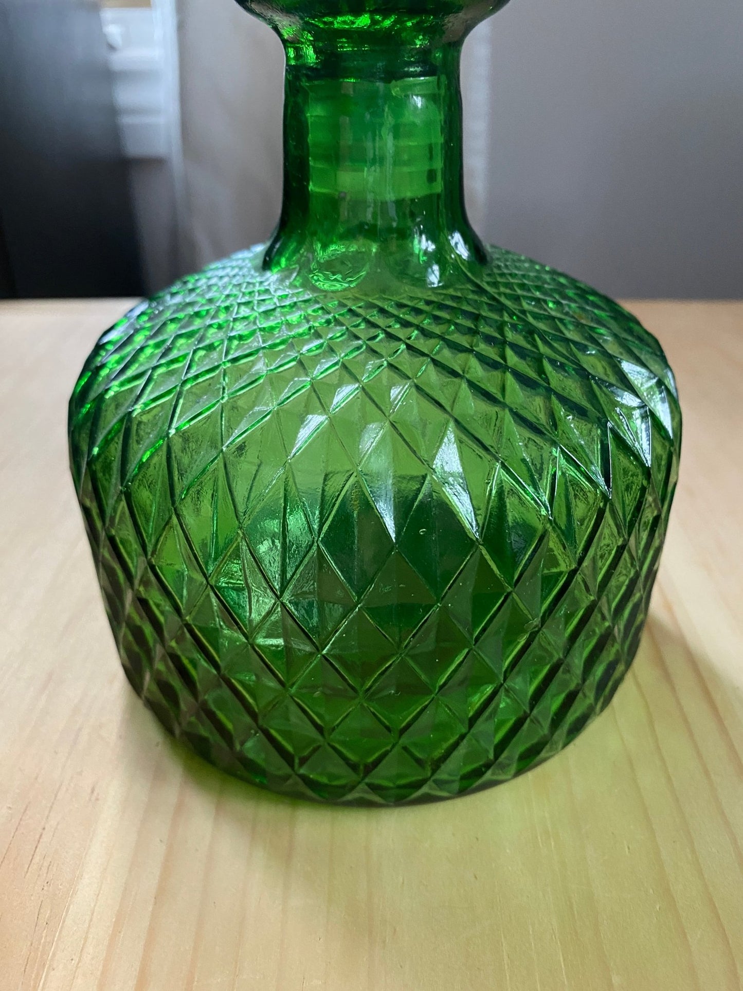 Vintage Hand-Blown Diamond Quilted Green Glass Empoli Decanter - Perth Market