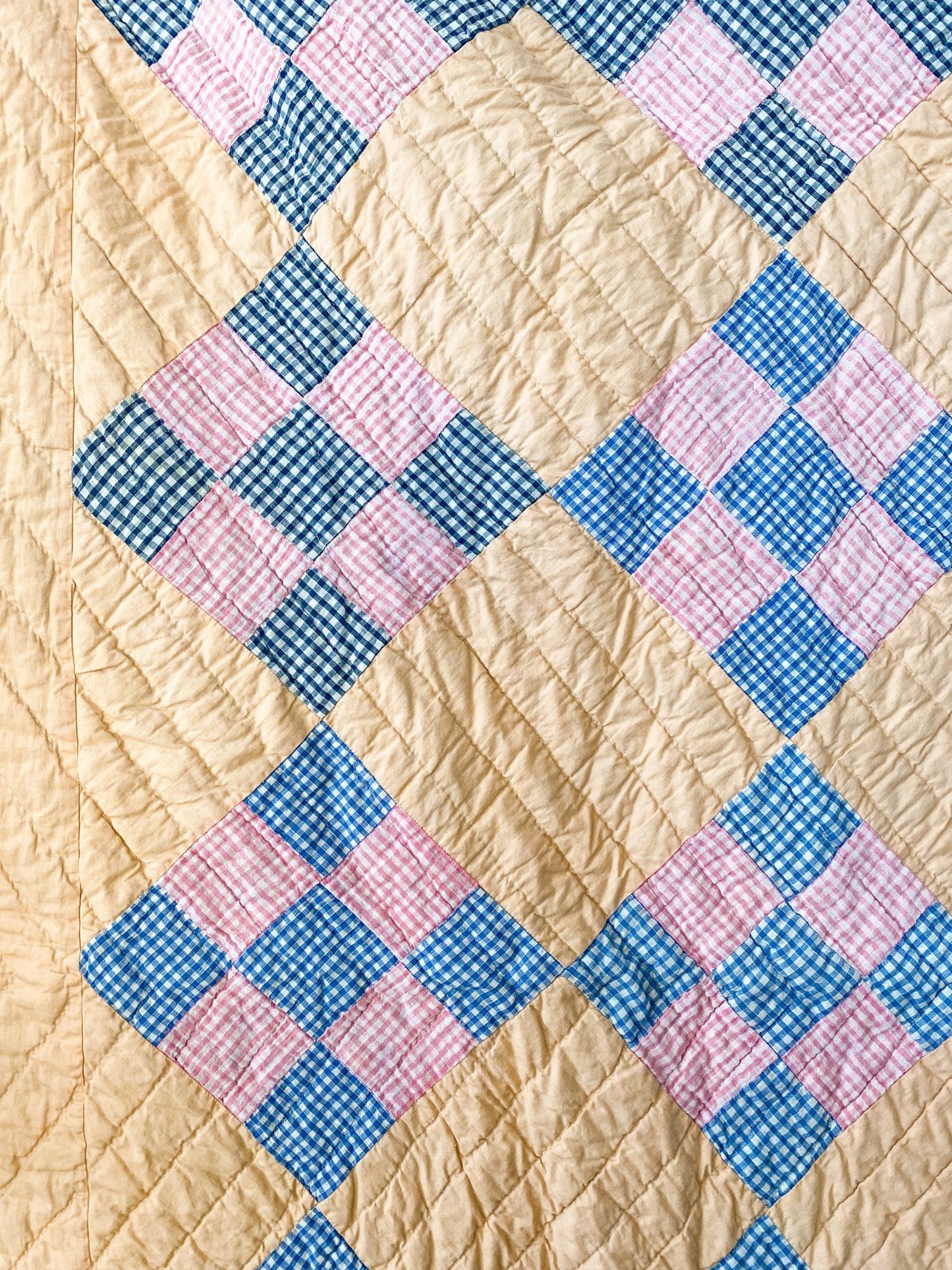 Vintage Handmade Quilt with Orange, Blue & Pink Pattern - Perth Market