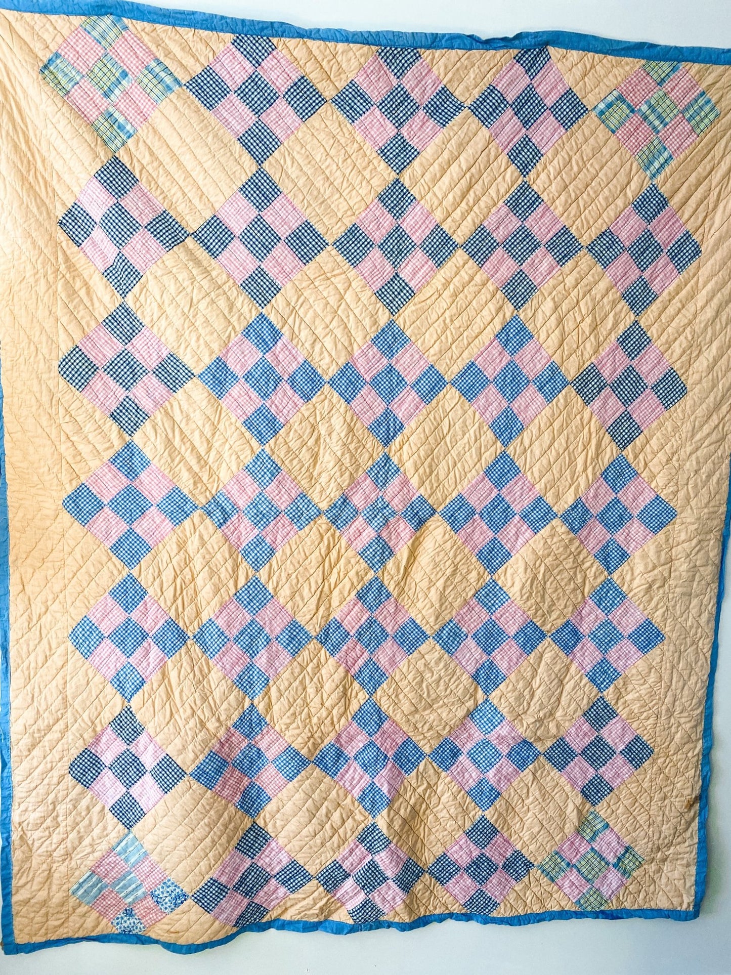 Vintage Handmade Quilt with Orange, Blue & Pink Pattern - Perth Market