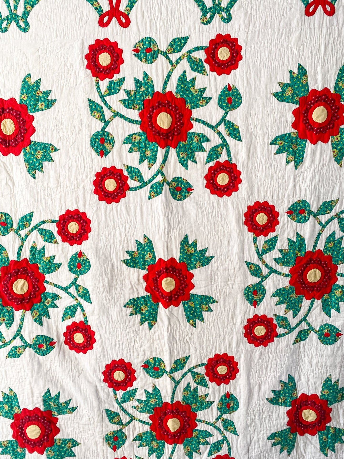 Vintage Handmade Quilt with Red Flowers - Perth Market