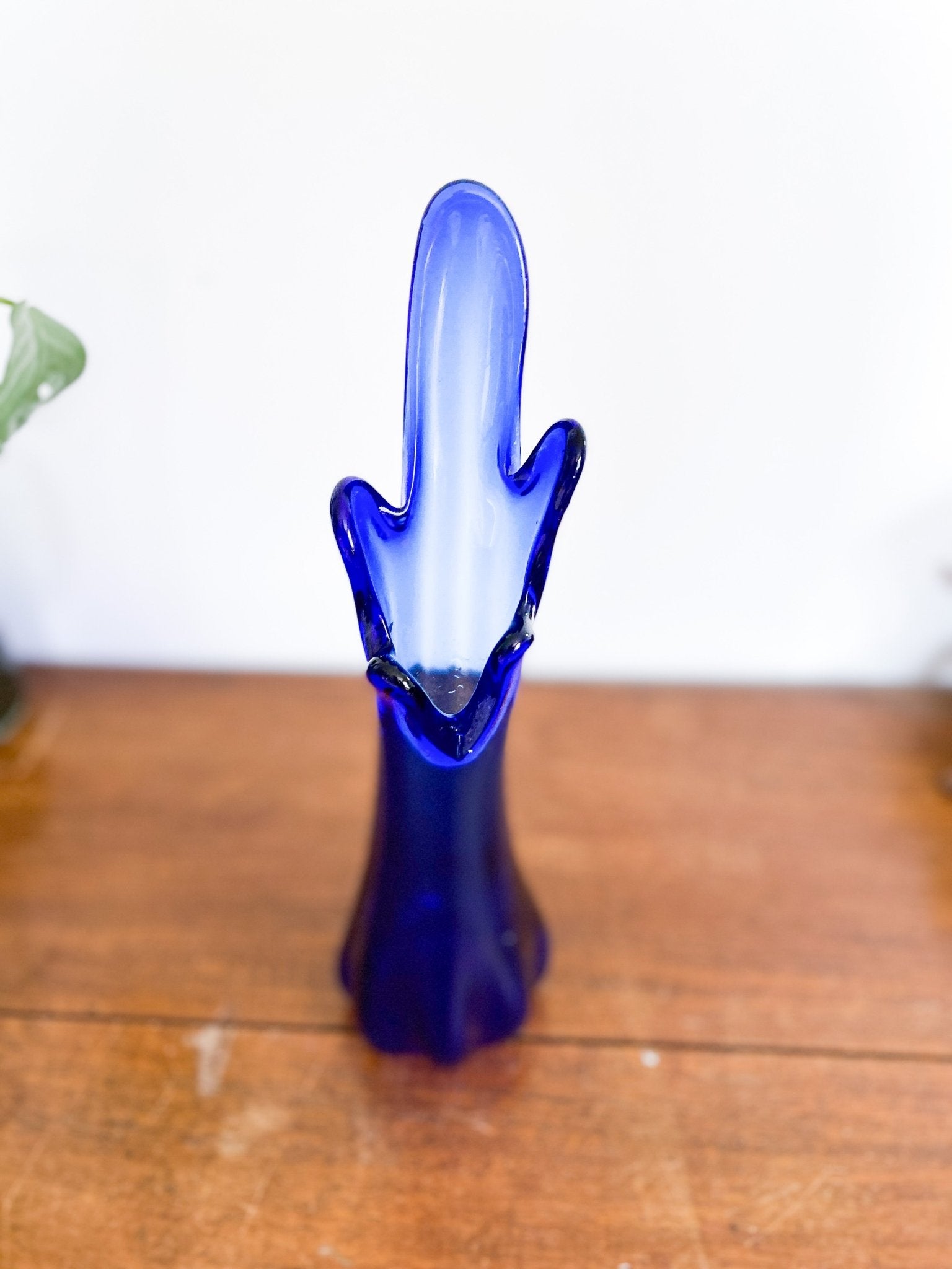 Vintage MCM Swung Glass Vase in Peacock Blue - Perth Market