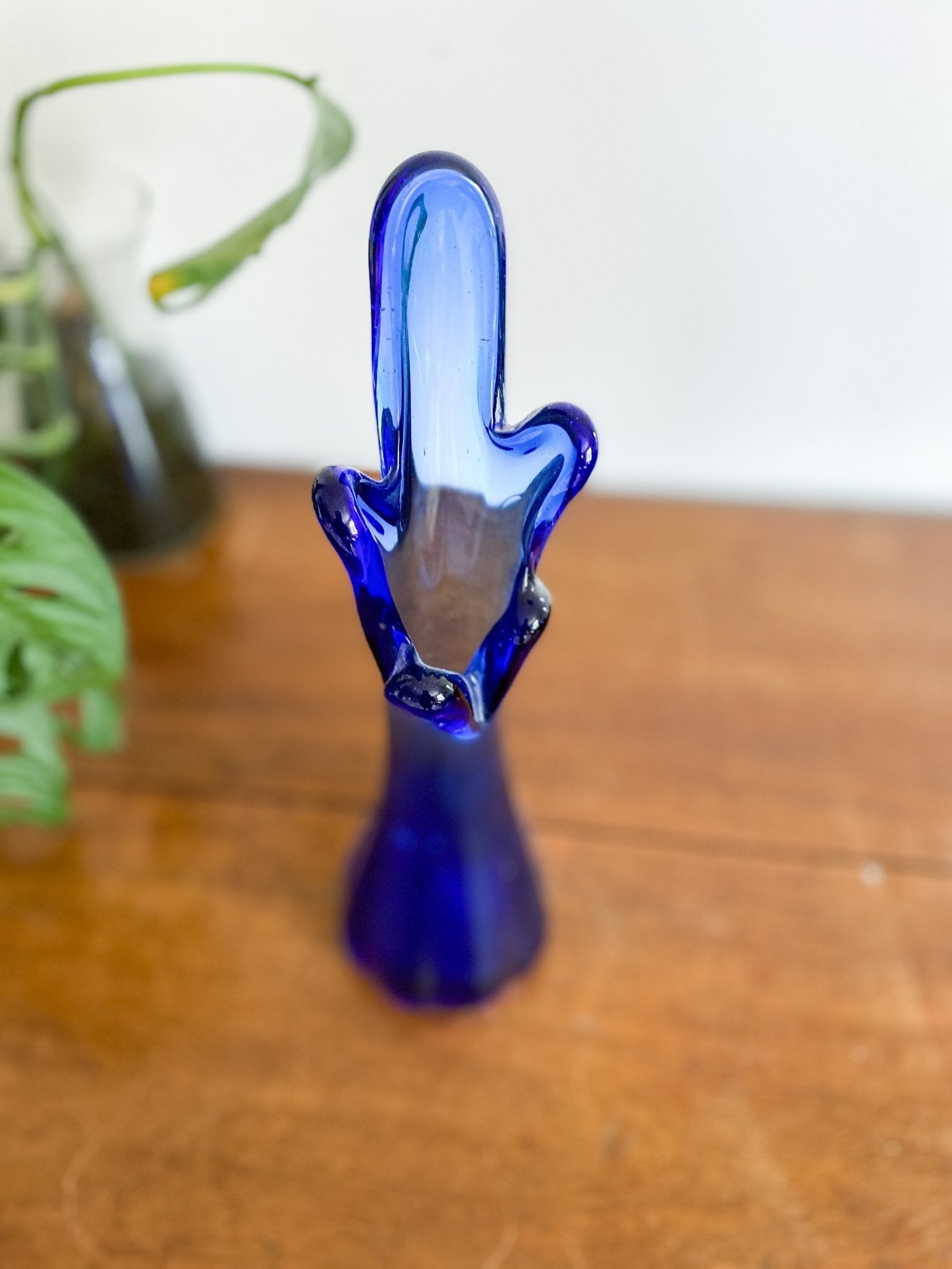 Vintage MCM Swung Glass Vase in Peacock Blue - Perth Market