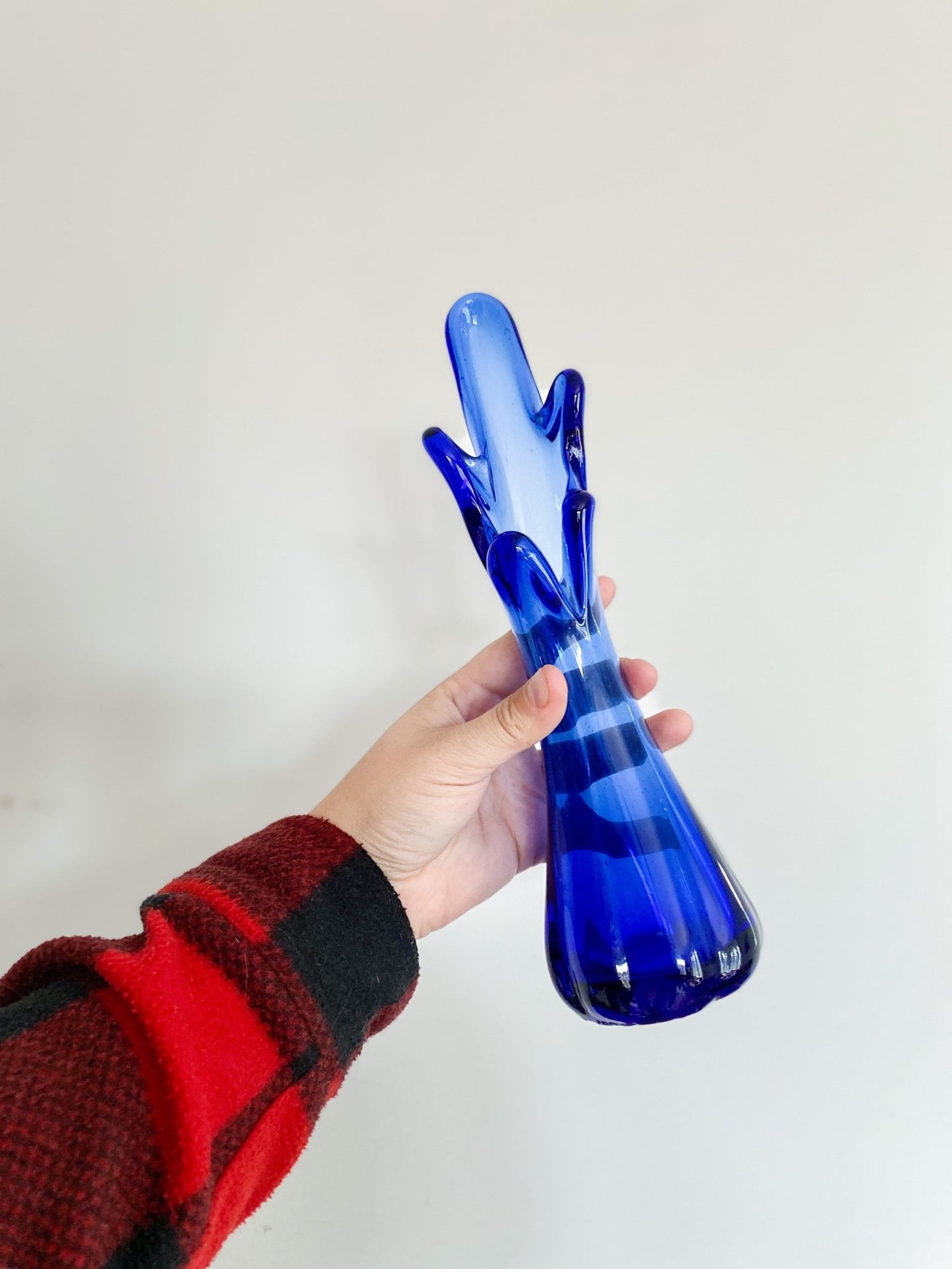 Vintage MCM Swung Glass Vase in Peacock Blue - Perth Market