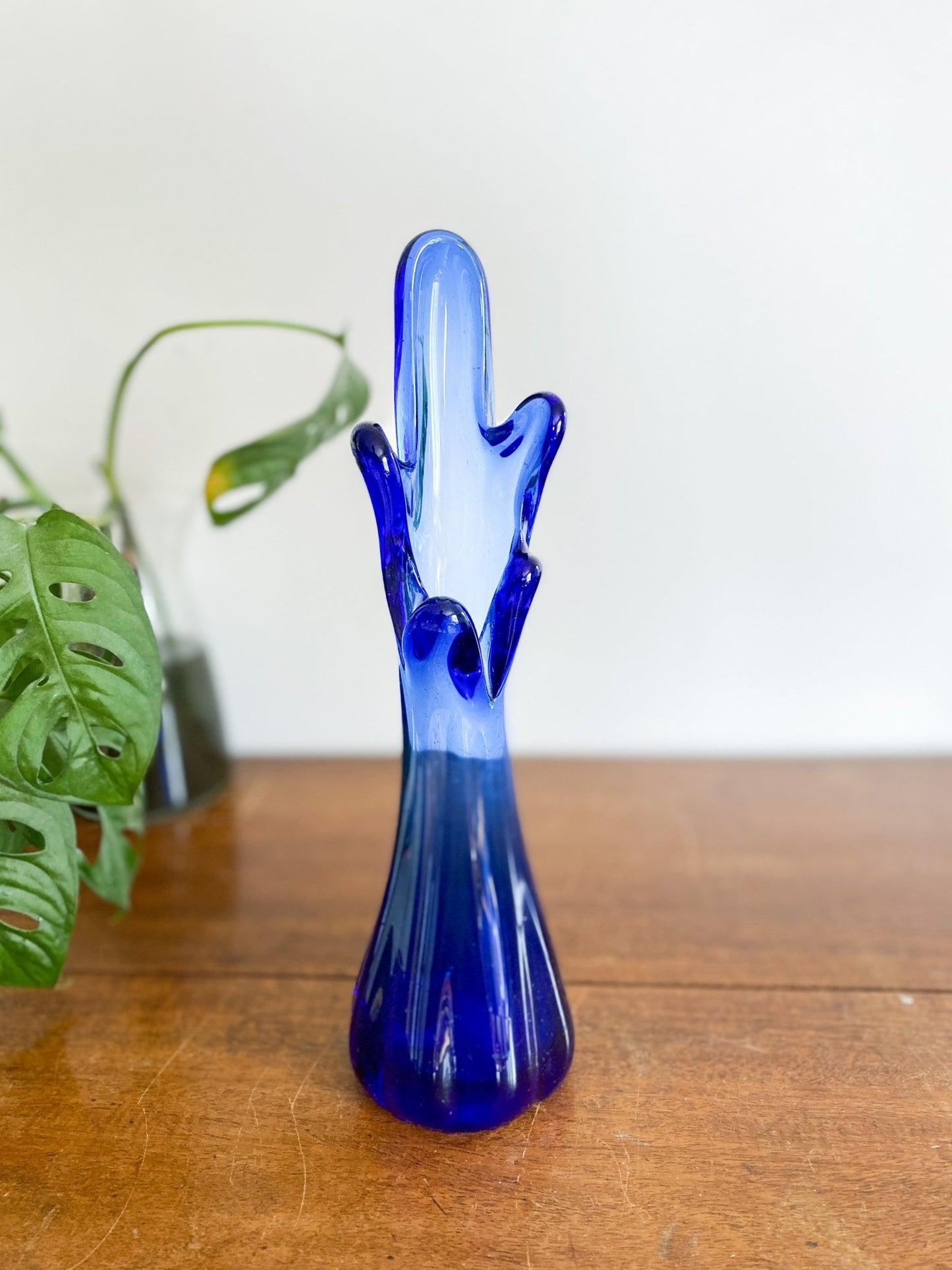 Vintage MCM Swung Glass Vase in Peacock Blue - Perth Market