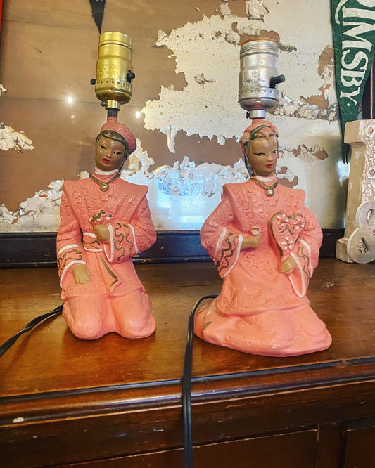 Vintage Pink Asian Side Table Lamps - Perth Market