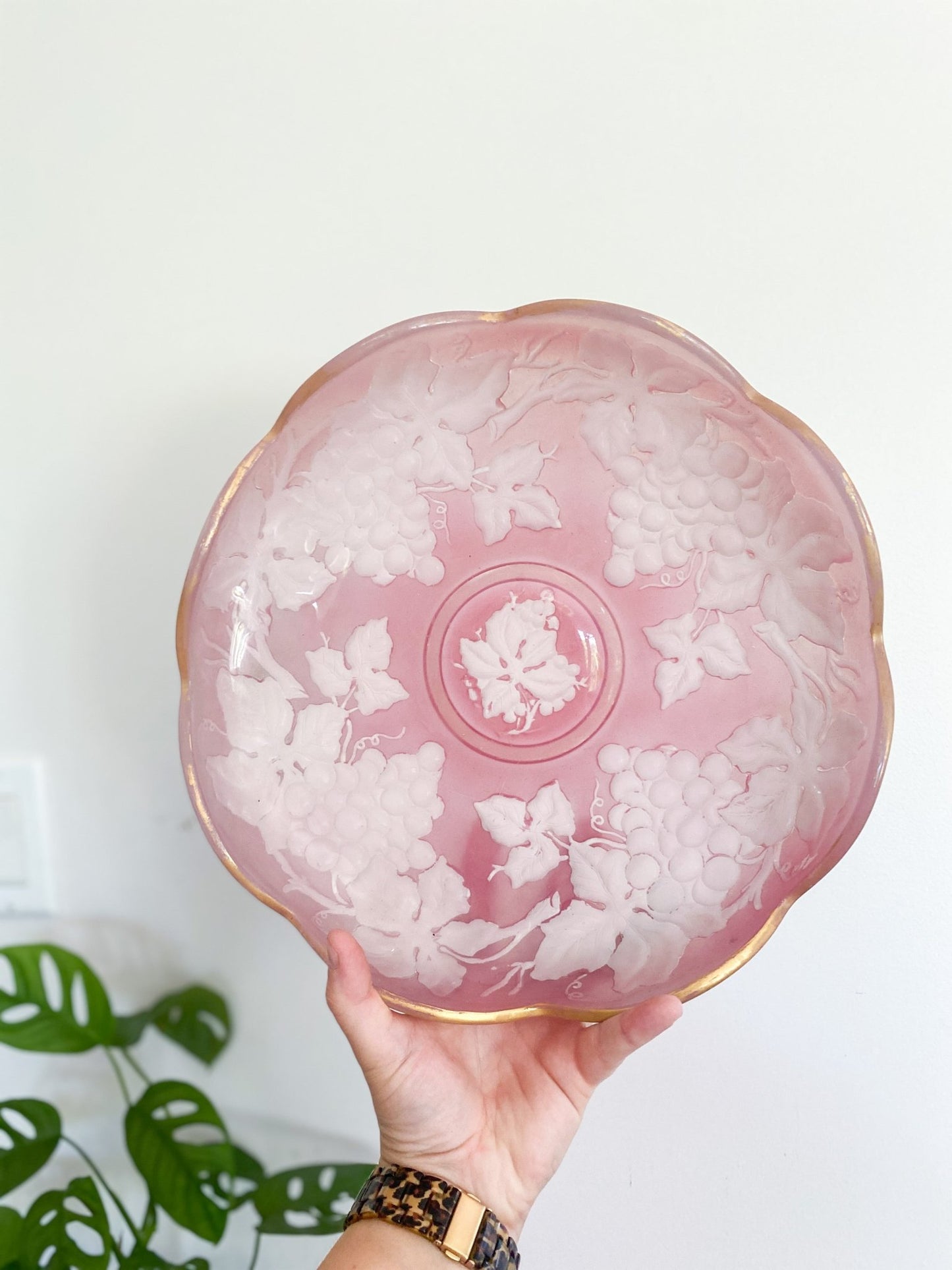 Vintage Pink Frosted Glass with Gold Rim - Perth Market